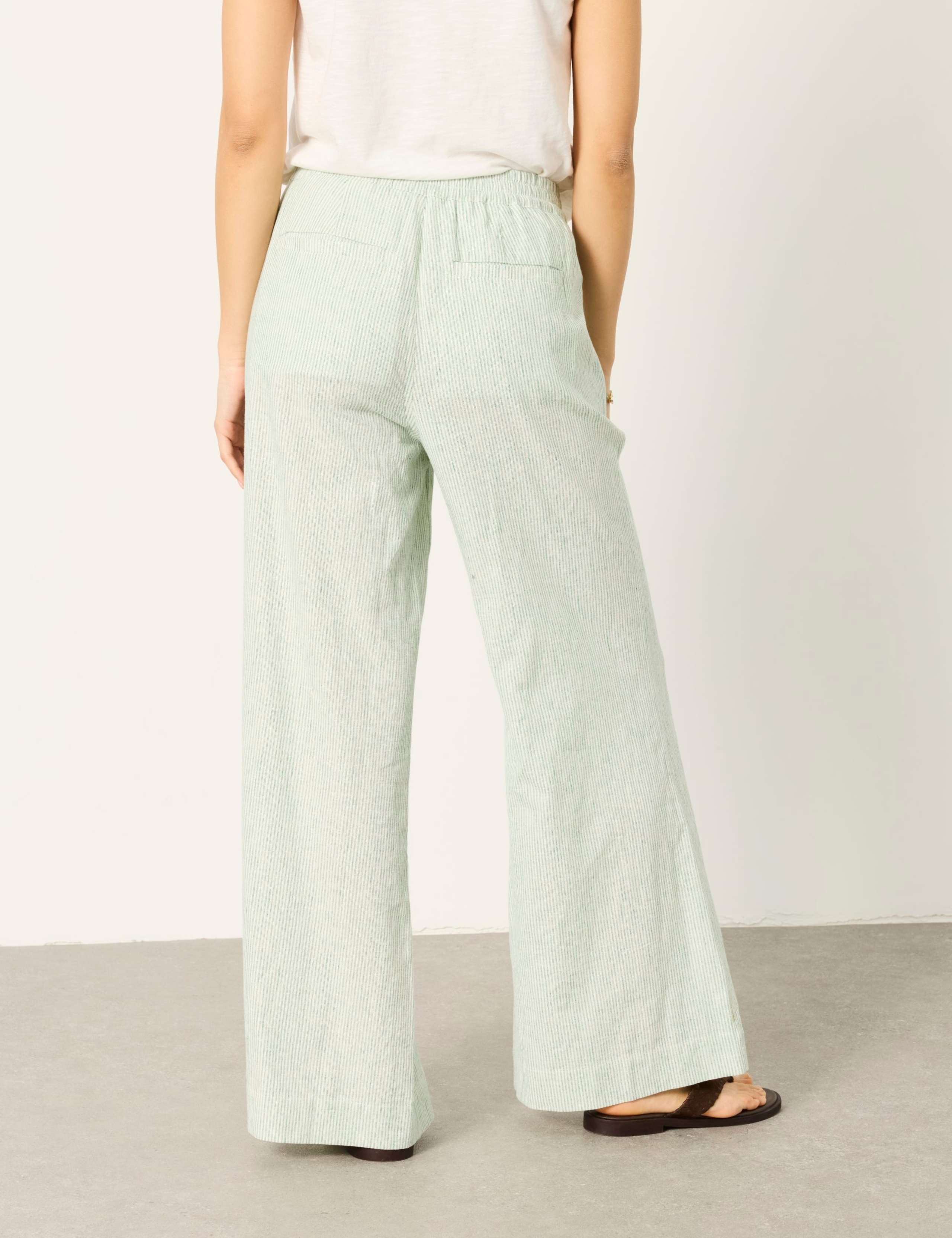 Linen Rich Striped Wide Leg Trousers 3 of 6