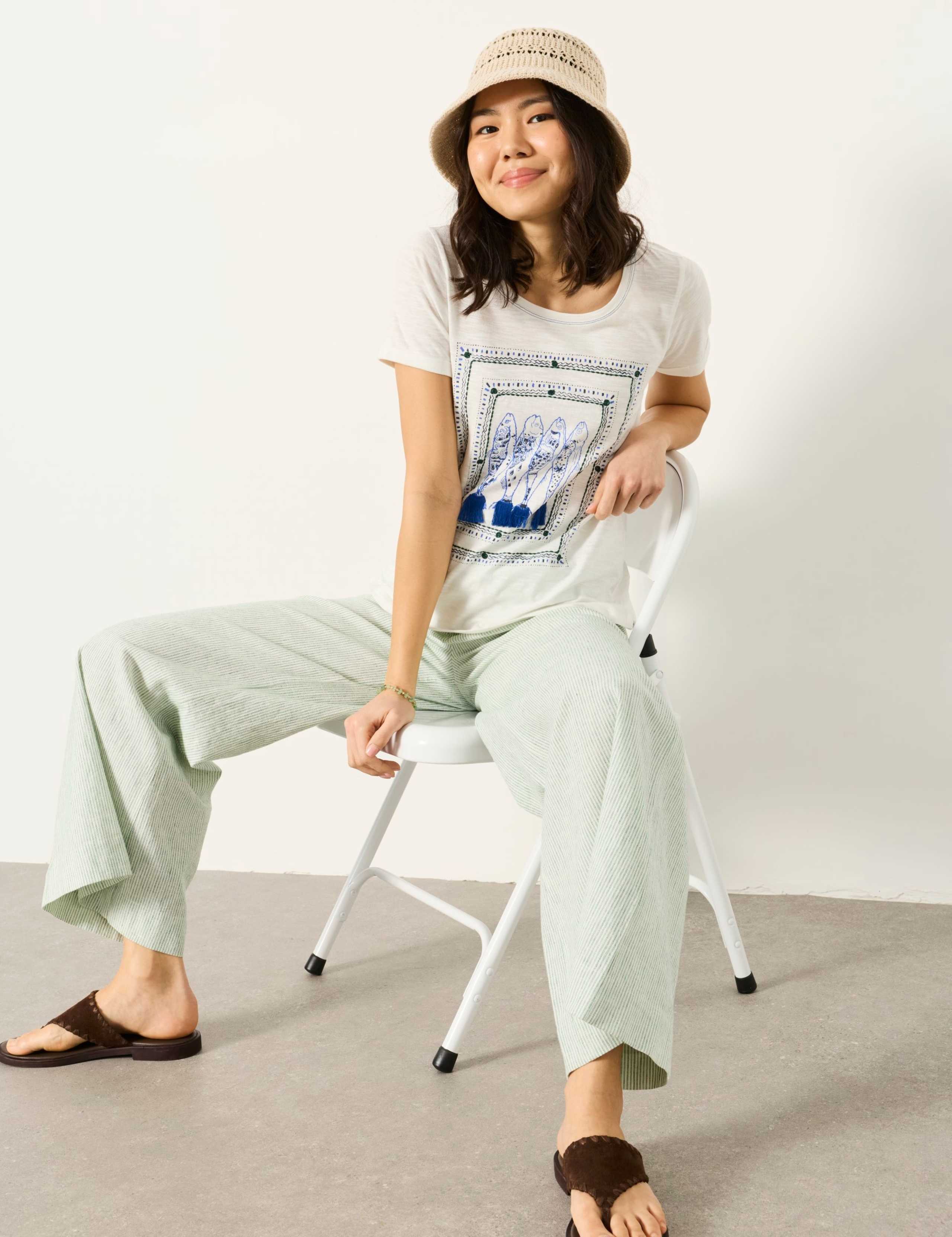 Linen Rich Striped Wide Leg Trousers 4 of 6