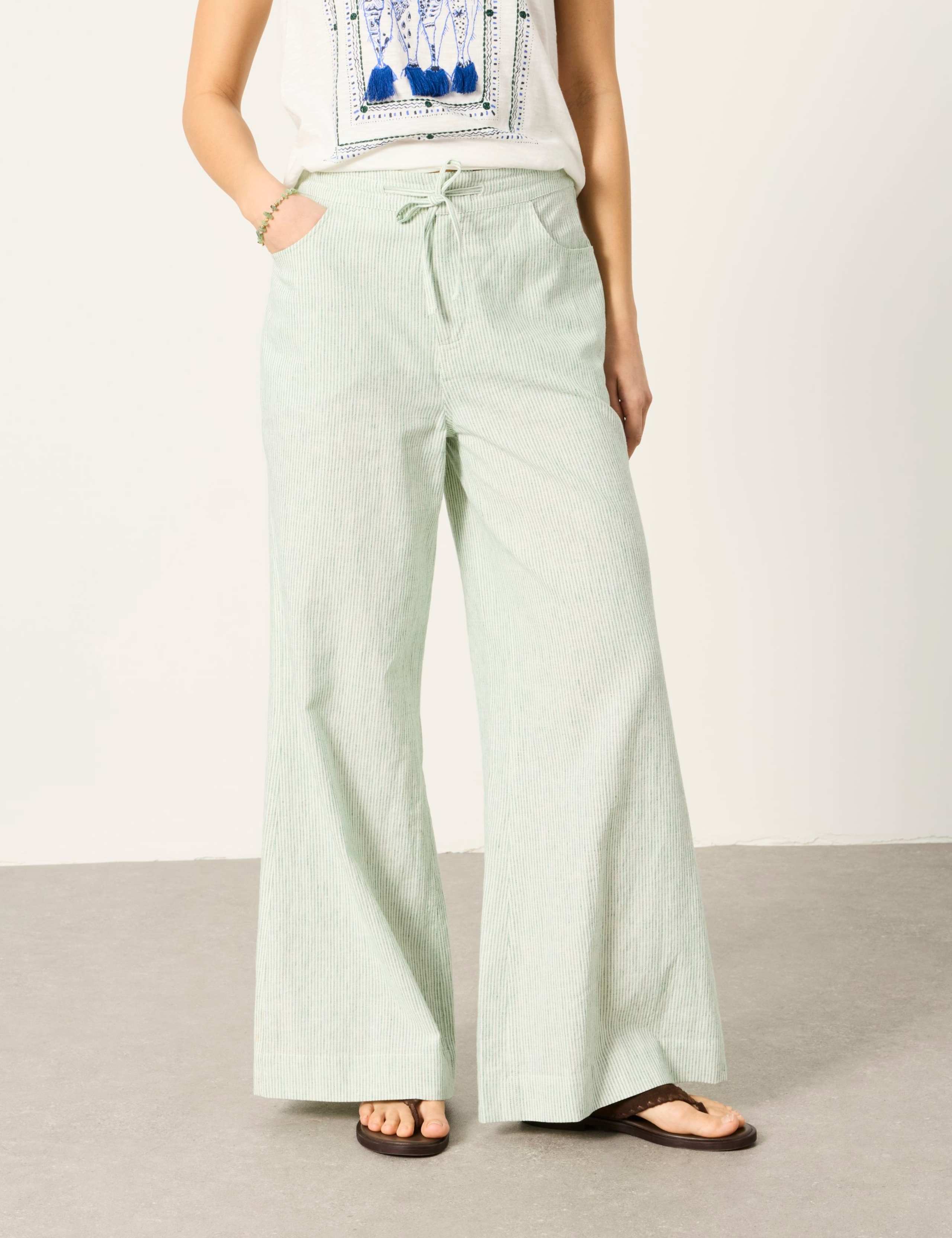 Linen Rich Striped Wide Leg Trousers 5 of 6