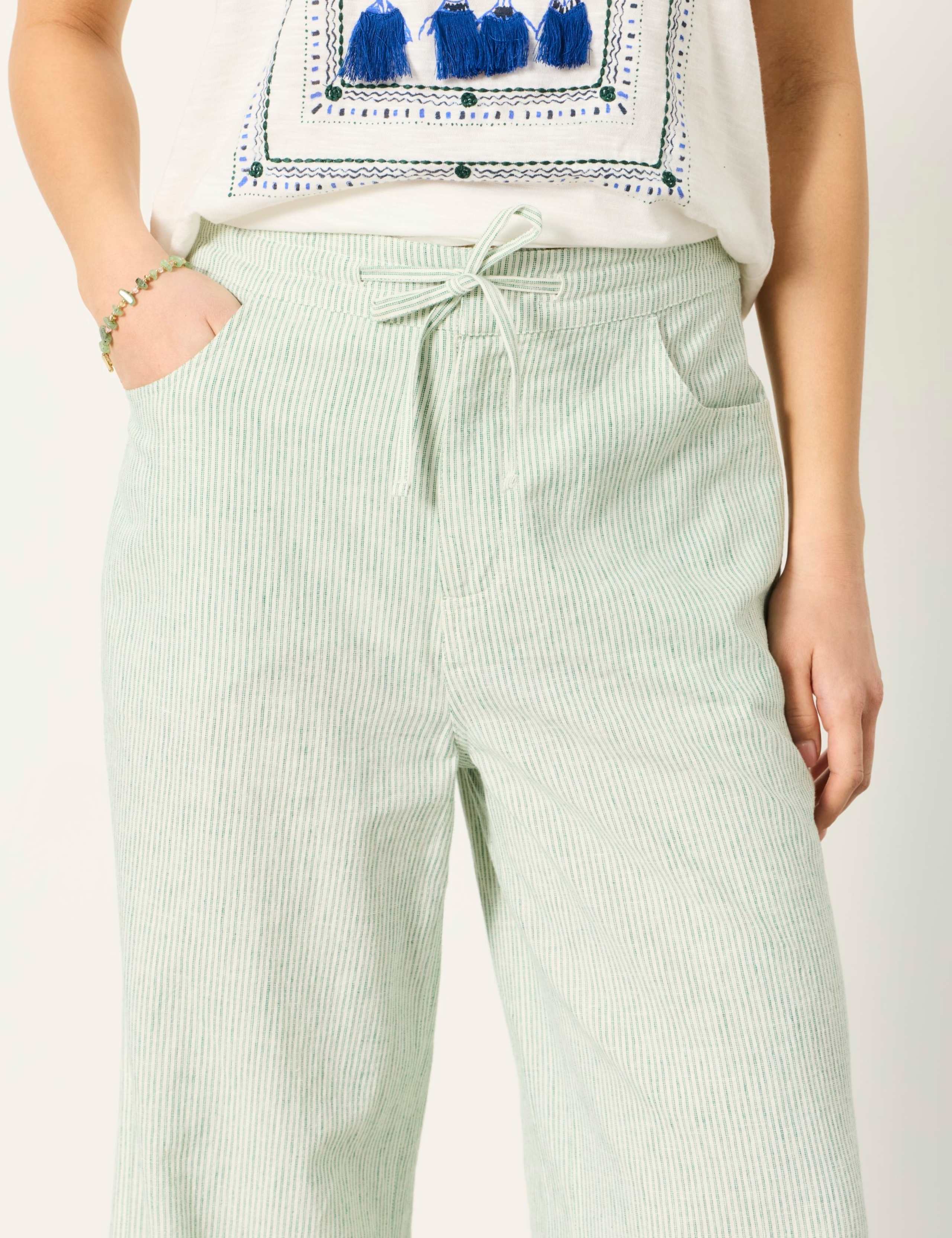 Linen Rich Striped Wide Leg Trousers 6 of 6