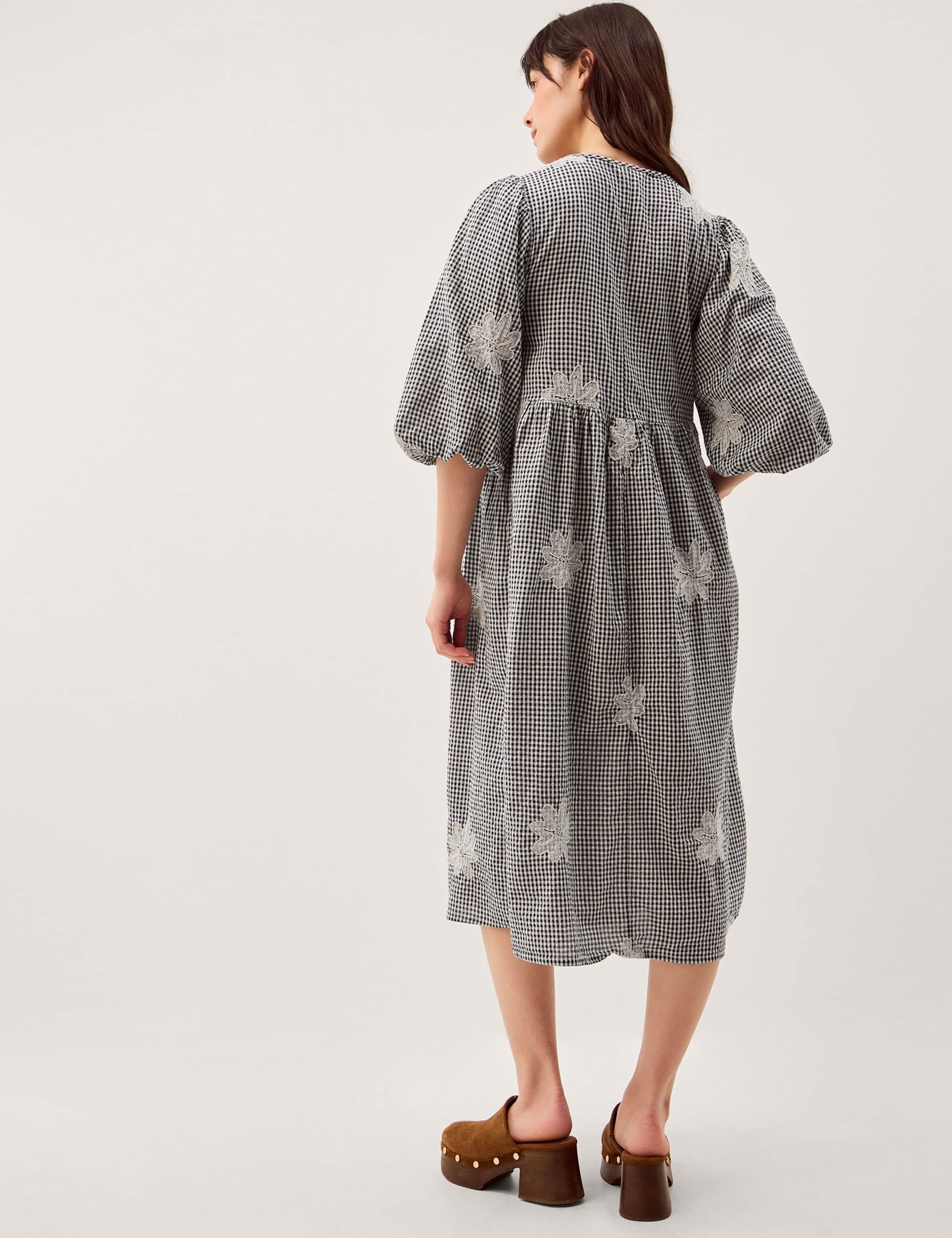 Pure Cotton Gingham V-Neck Midi Smock Dress 3 of 5