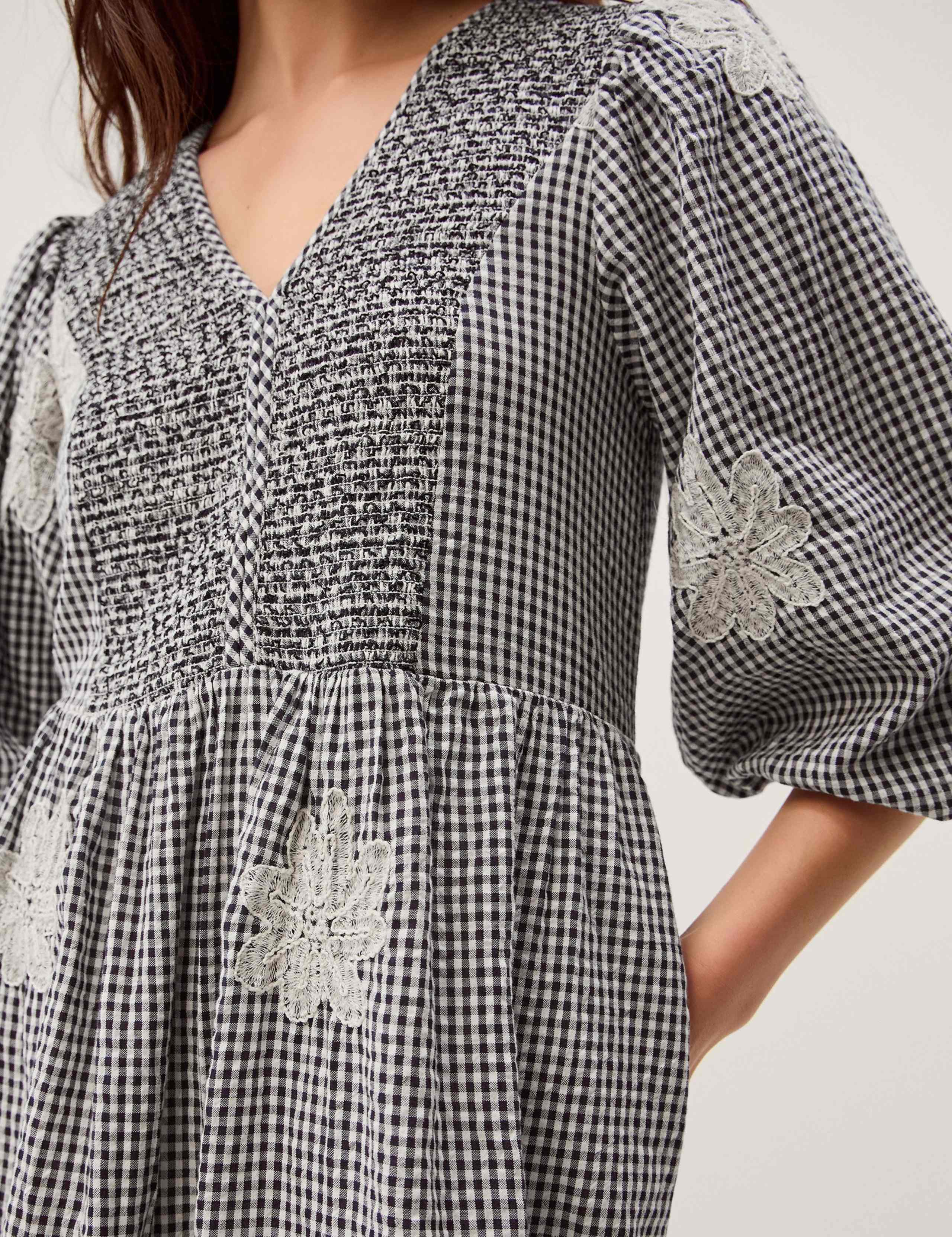 Pure Cotton Gingham V-Neck Midi Smock Dress 5 of 5