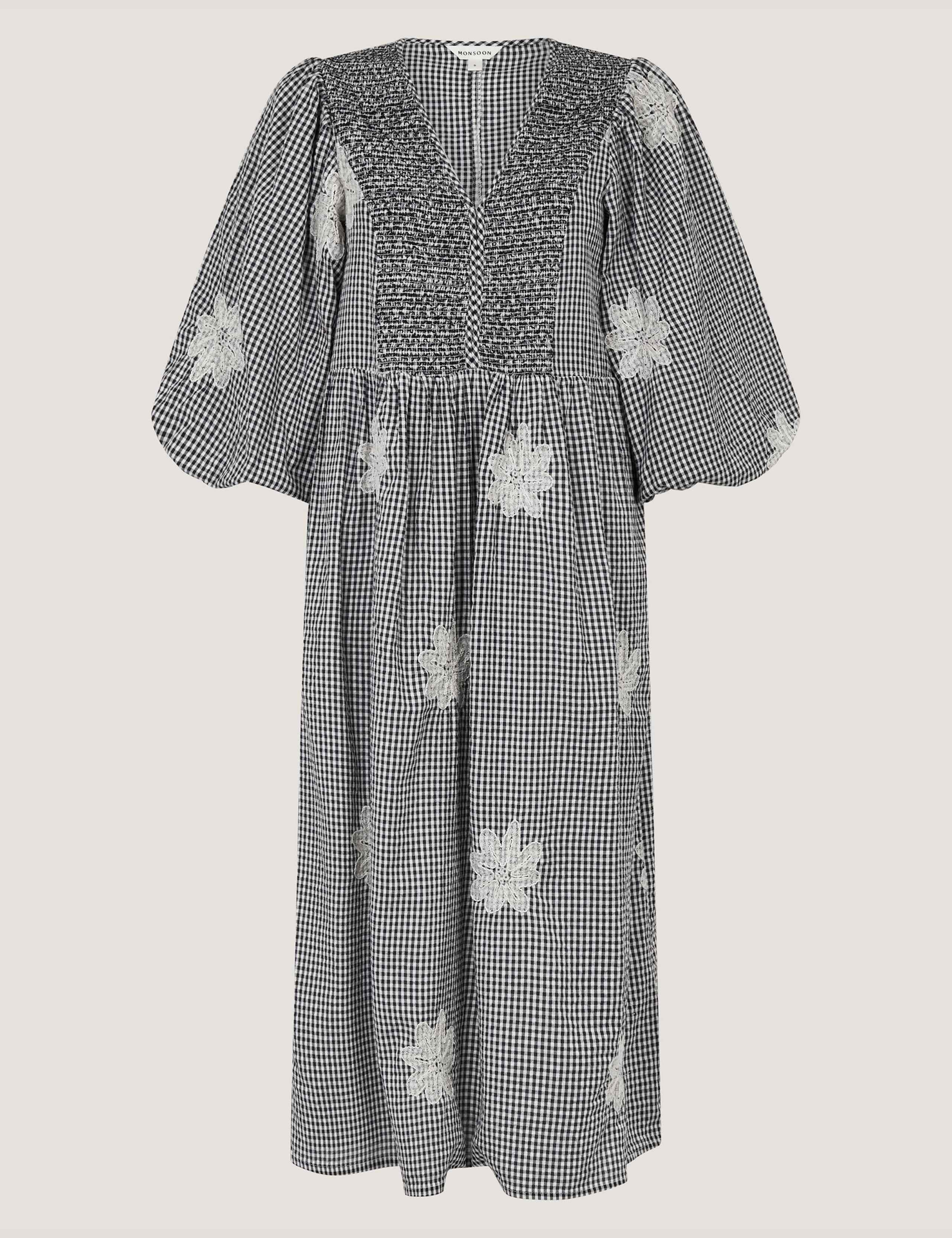 Pure Cotton Gingham V-Neck Midi Smock Dress 2 of 5