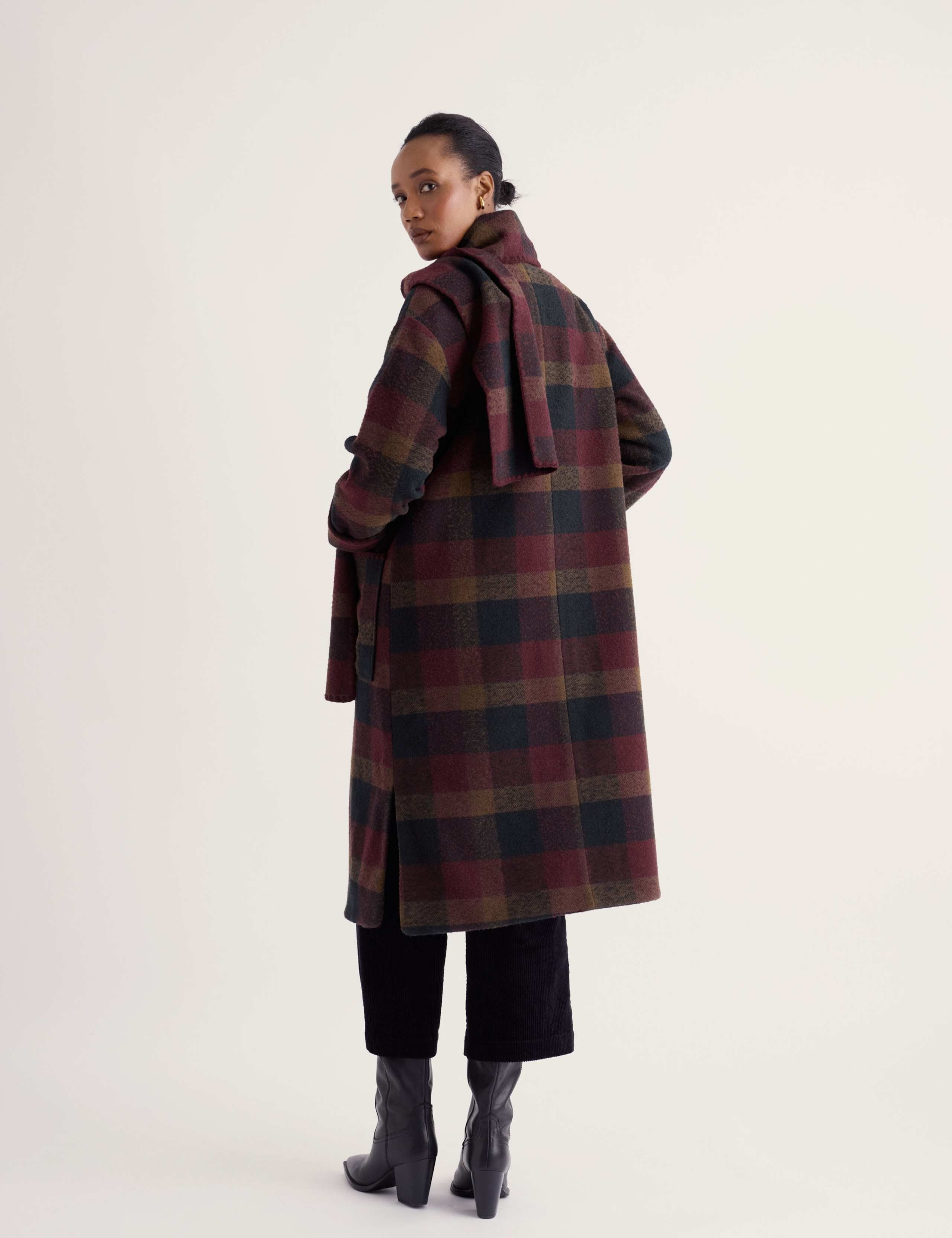 Wool Blend Checked Scarf Oversized Overcoat 4 of 6