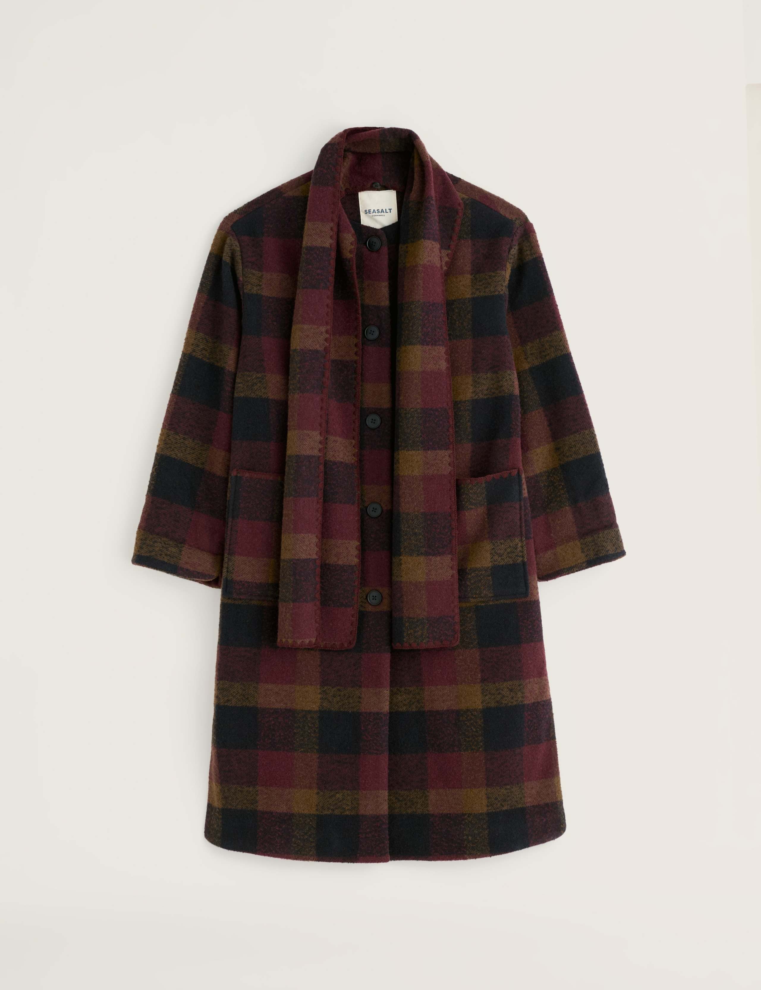 Wool Blend Checked Scarf Oversized Overcoat 2 of 6