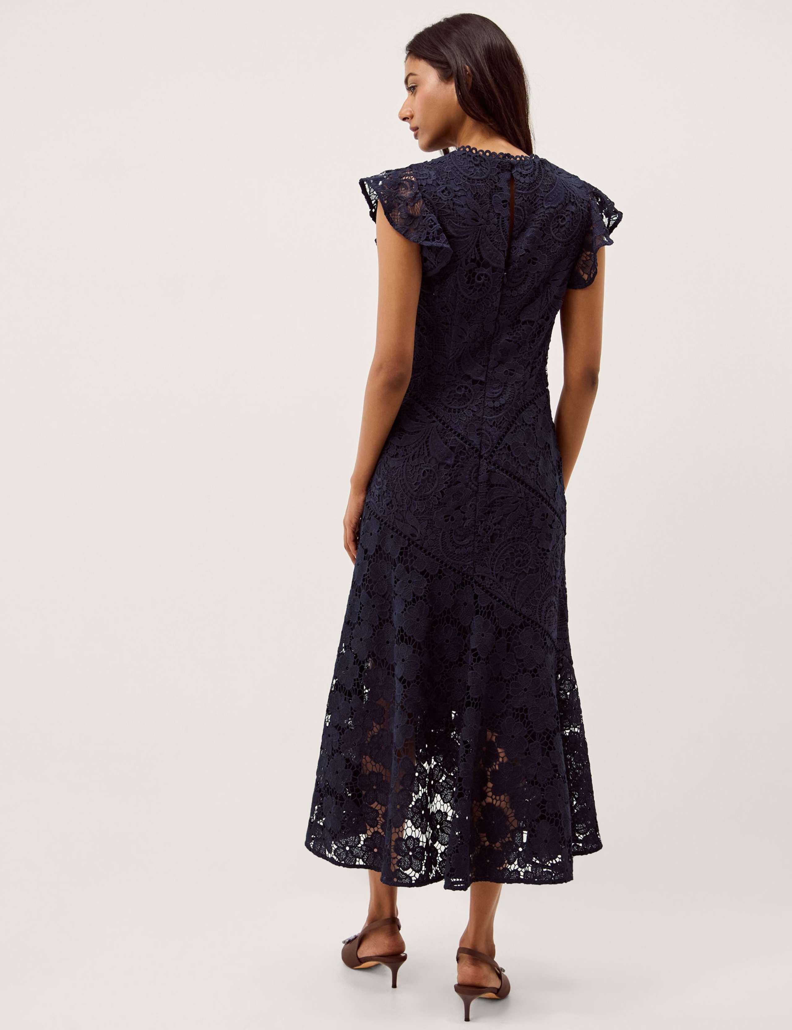 Lace Floral Round Neck Midi Tea Dress 3 of 5