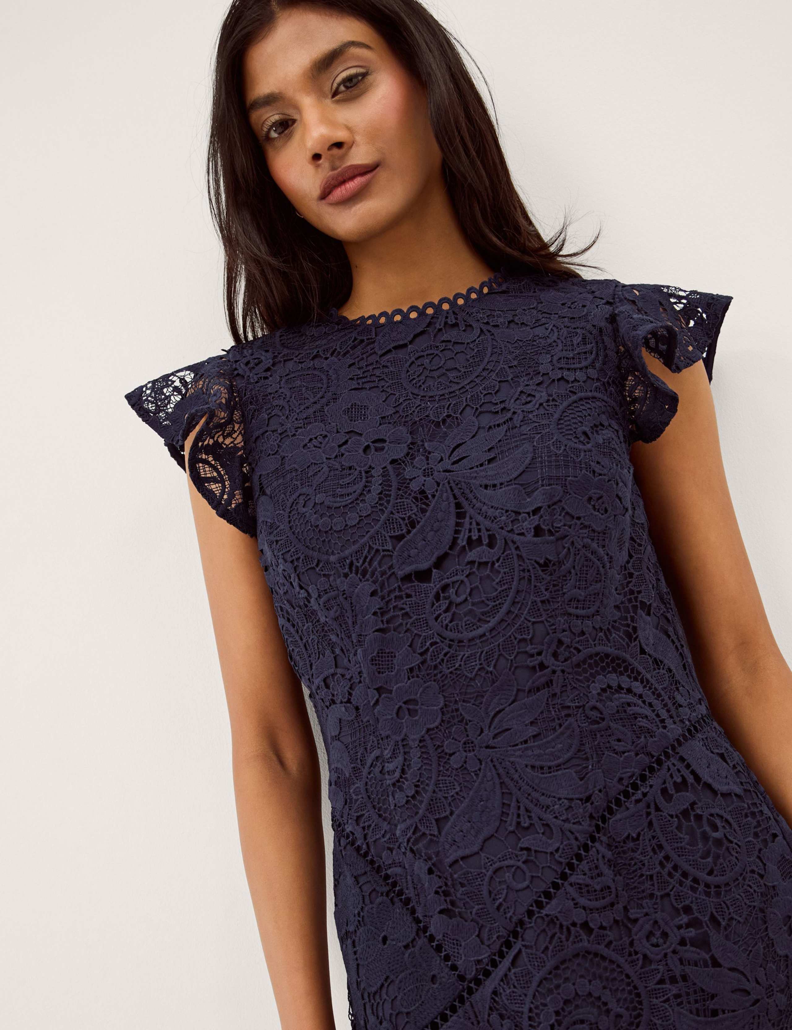 Lace Floral Round Neck Midi Tea Dress 4 of 5