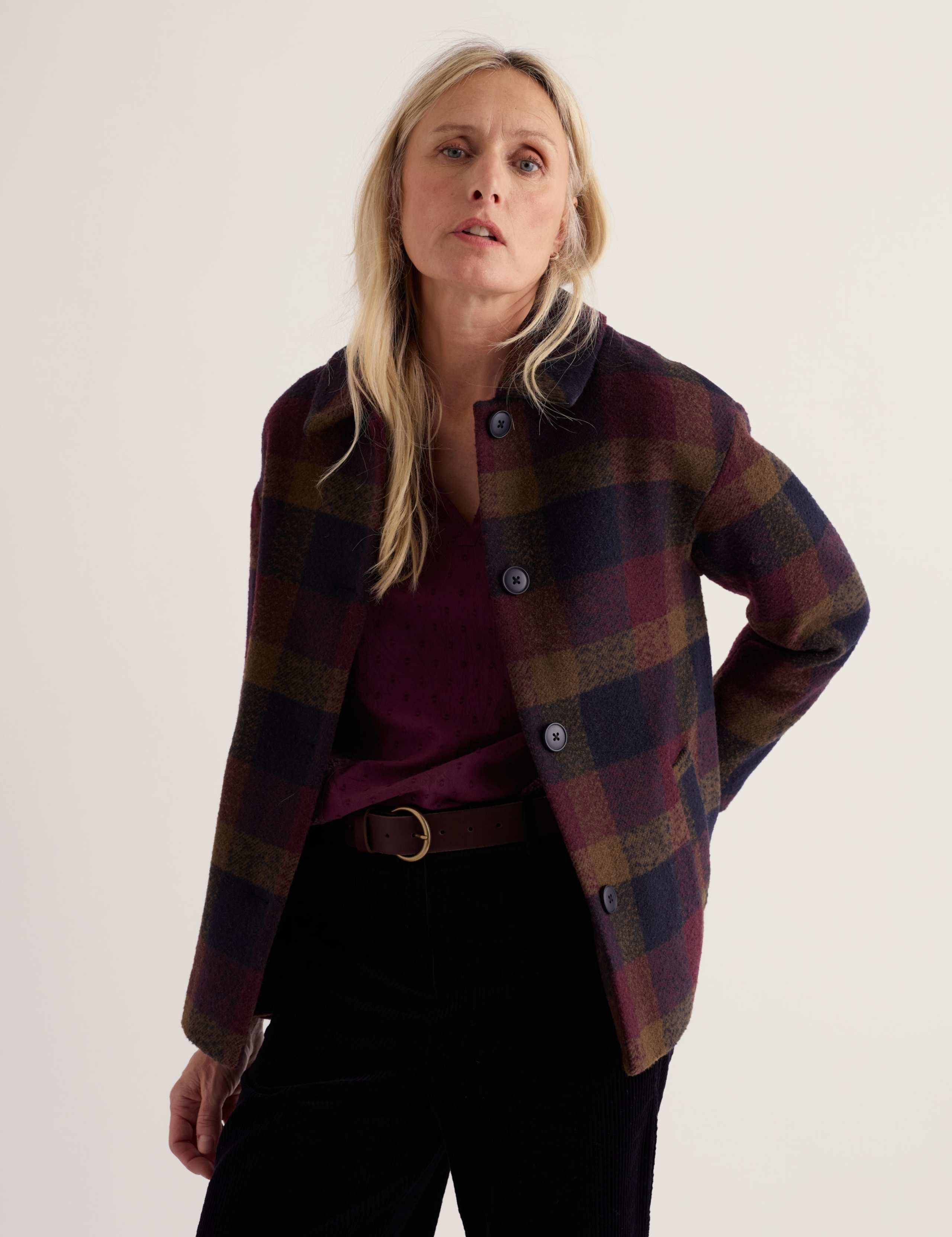 Wool Blend Checked Short Coat 3 of 6