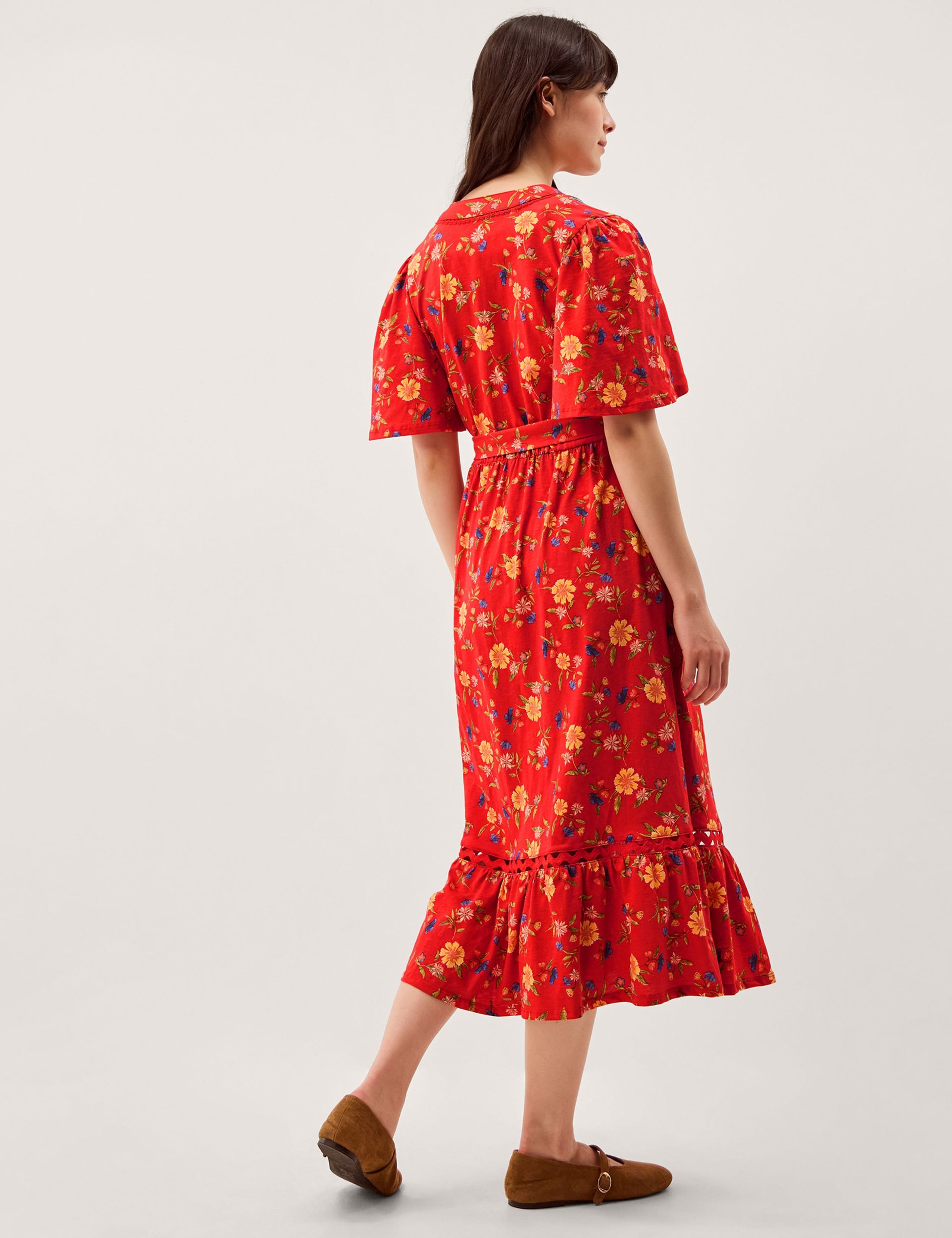 Pure Cotton Floral V-Neck Midi Waisted Dress 3 of 5