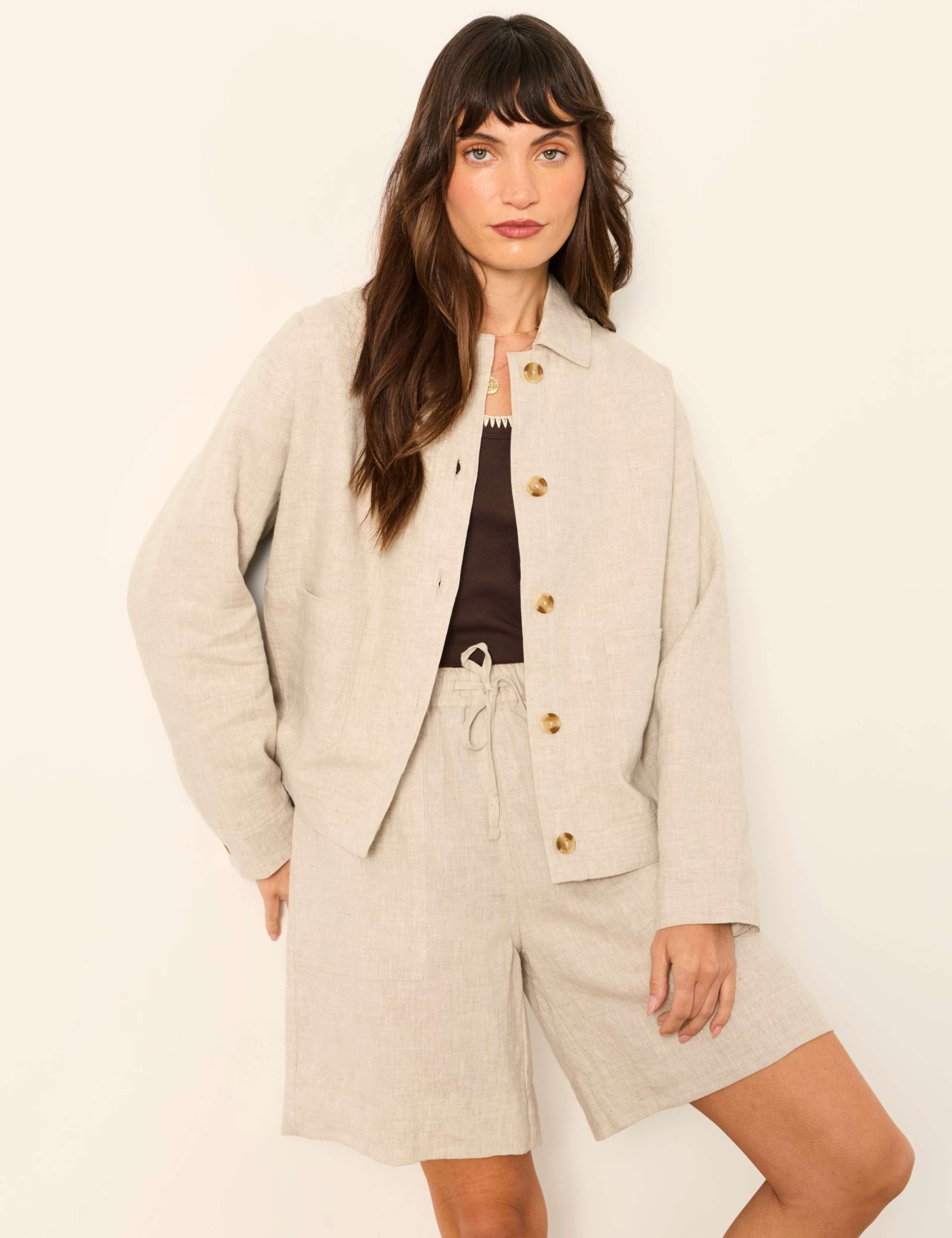 Pure Linen Lightweight Collared Jacket 1 of 7