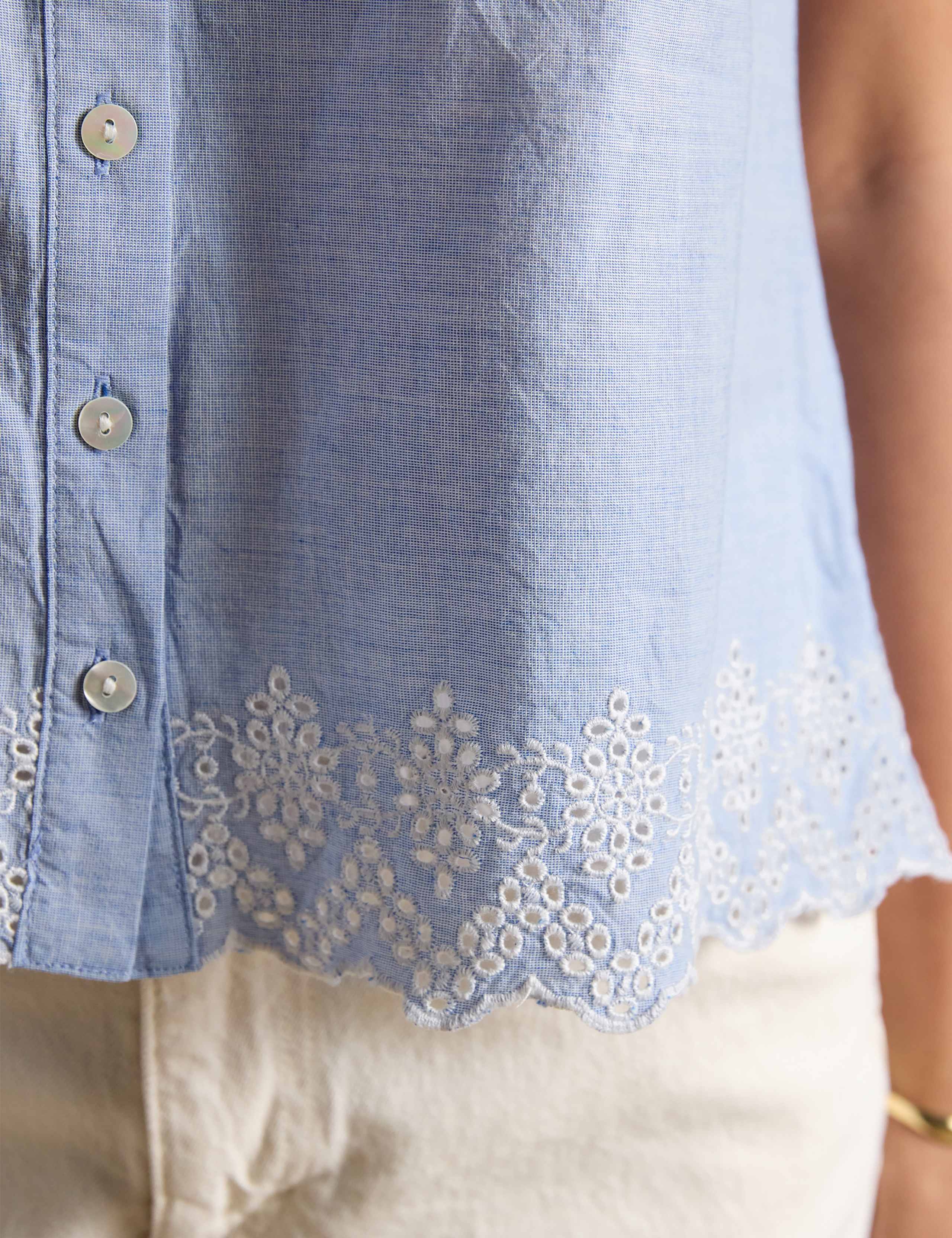 Pure Cotton Scoop Neck Broderie Trim Vest 4 of 8