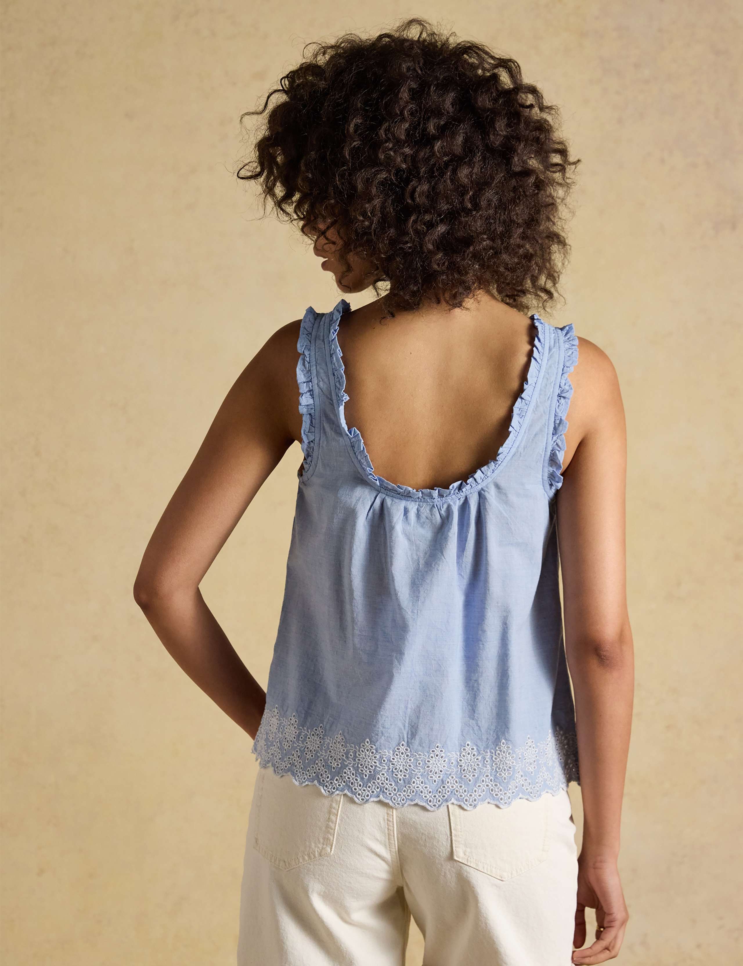 Pure Cotton Scoop Neck Broderie Trim Vest 8 of 8