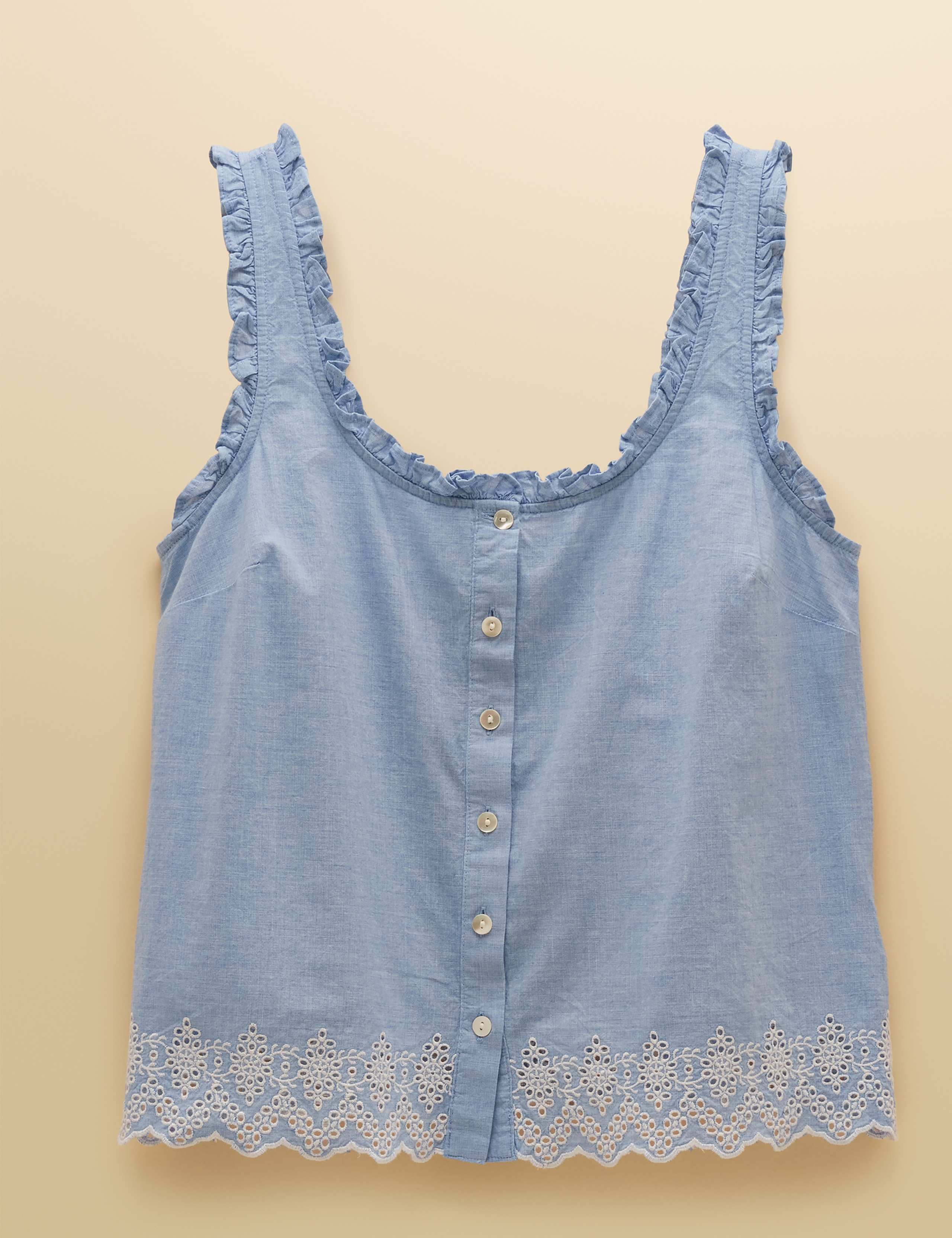 Pure Cotton Scoop Neck Broderie Trim Vest 2 of 8