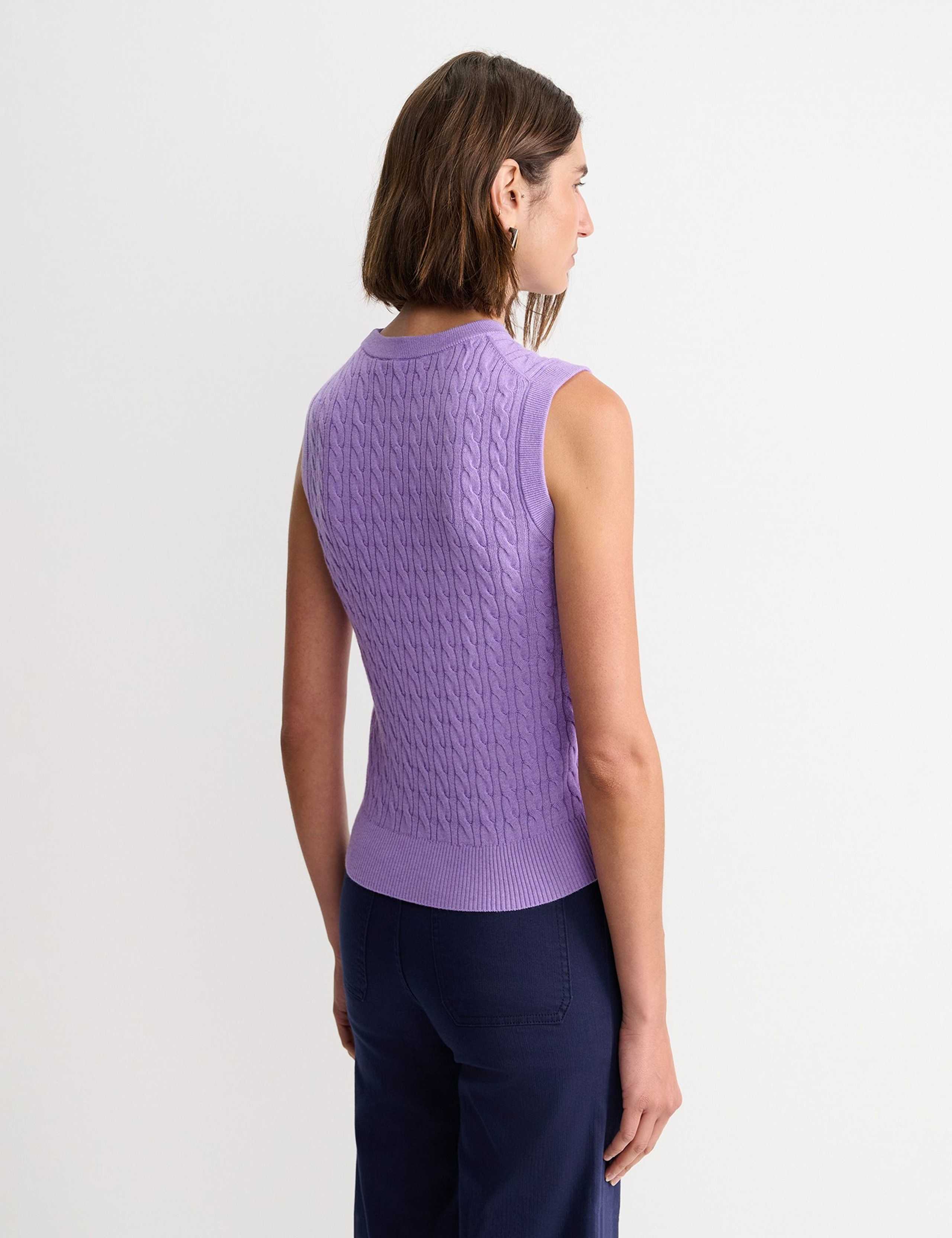 Wool Blend Cable Knit Crew Neck Knitted Vest 4 of 4