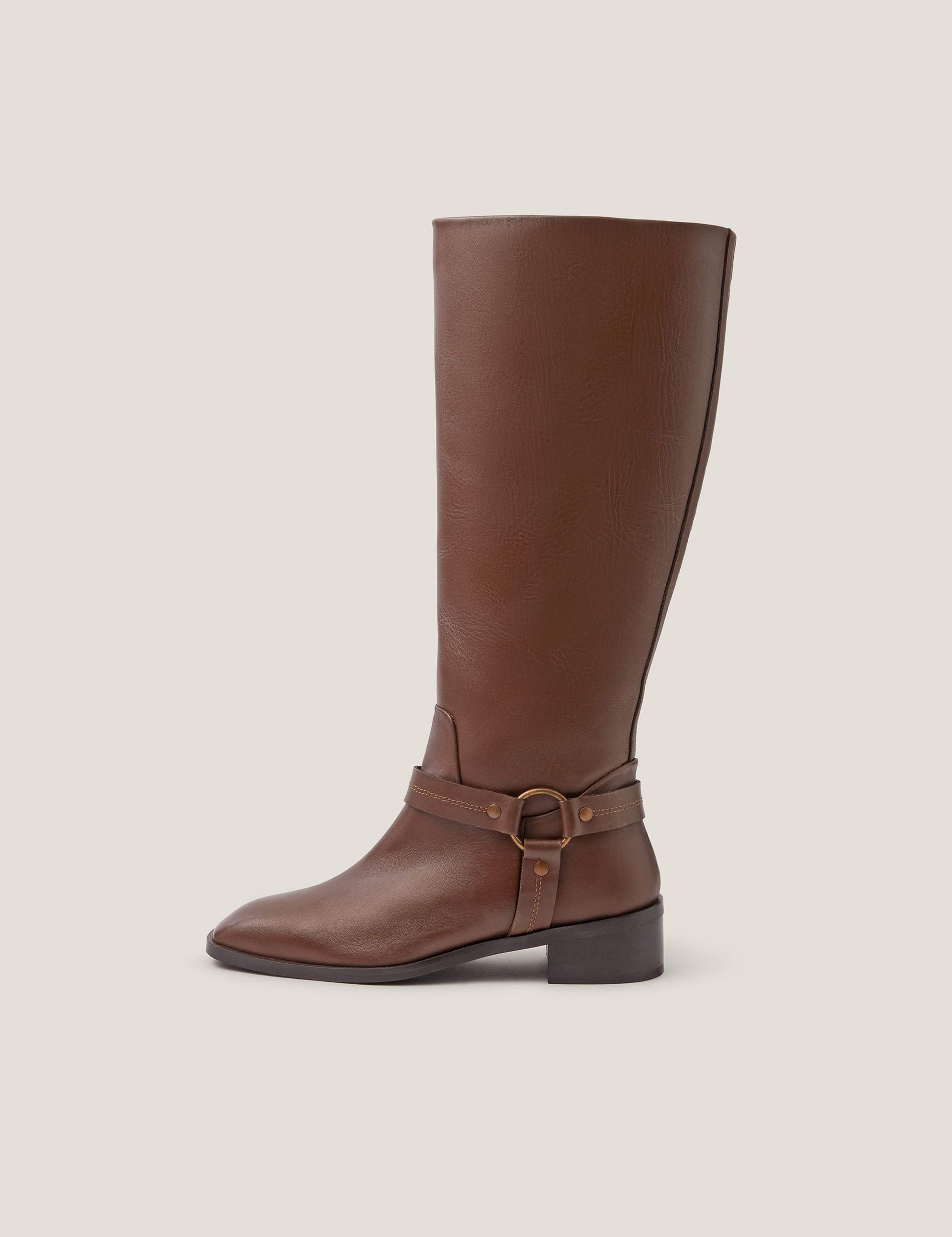 Leather Block Heel Knee High Boots 1 of 3