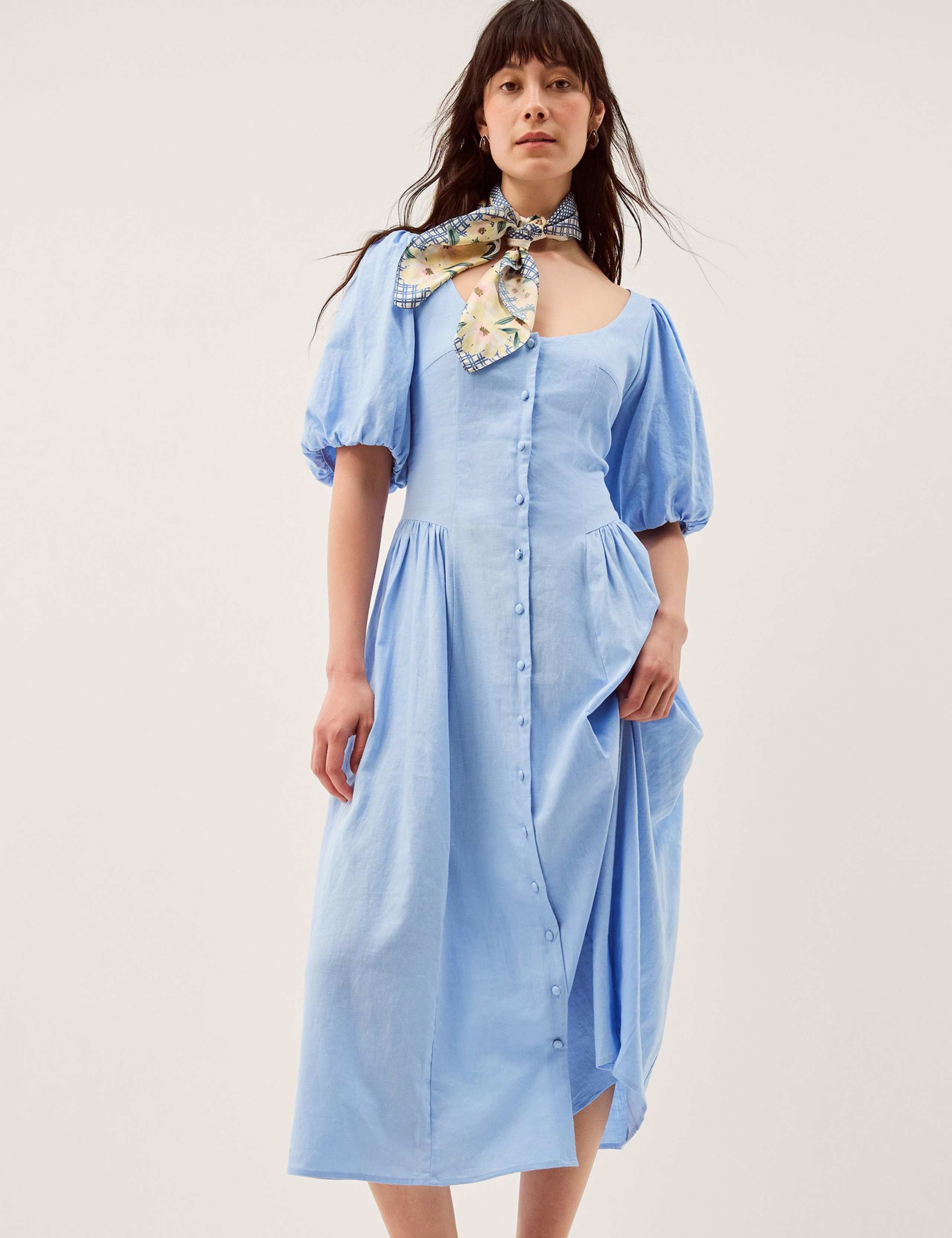 Linen Rich Round Neck Midi Tea Dress 1 of 5