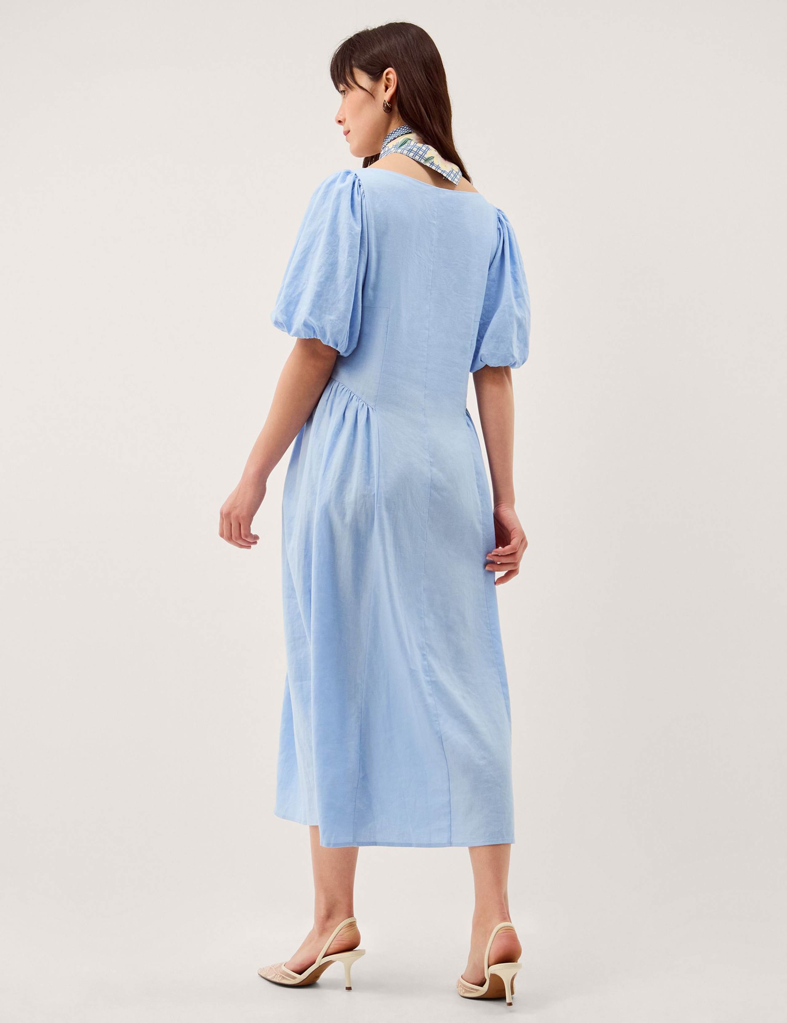 Linen Rich Round Neck Midi Tea Dress 3 of 5