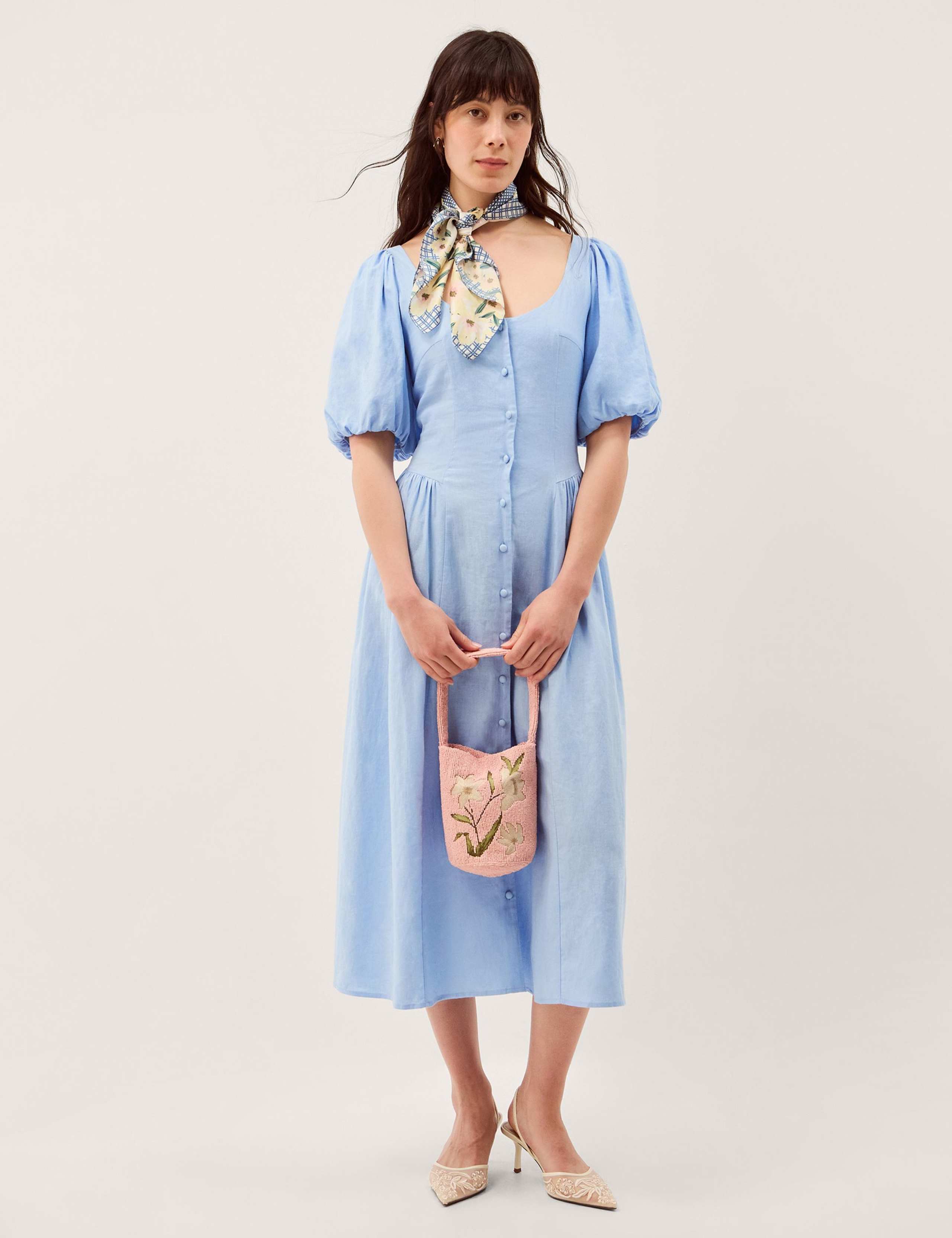 Linen Rich Round Neck Midi Tea Dress 4 of 5