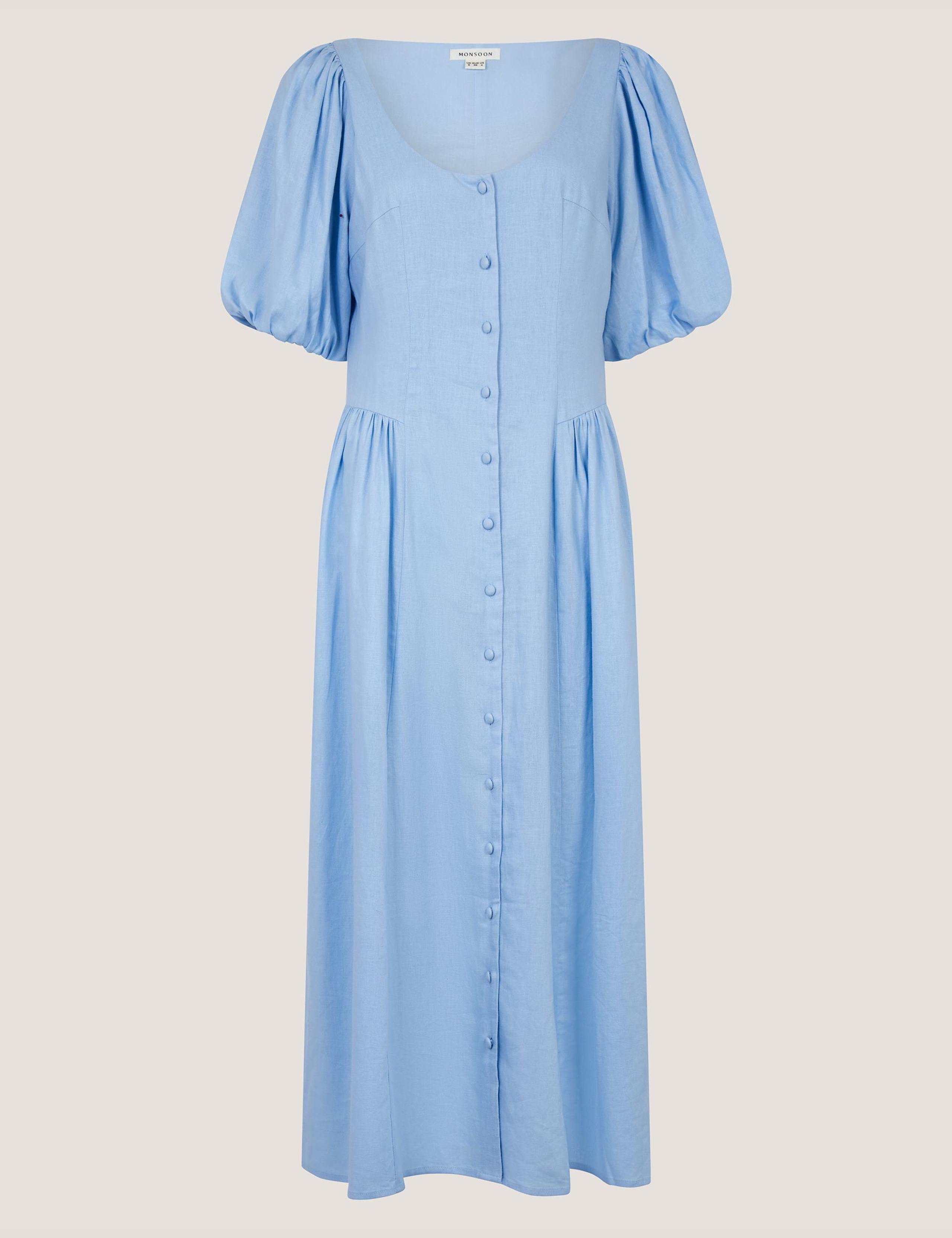 Linen Rich Round Neck Midi Tea Dress 2 of 5