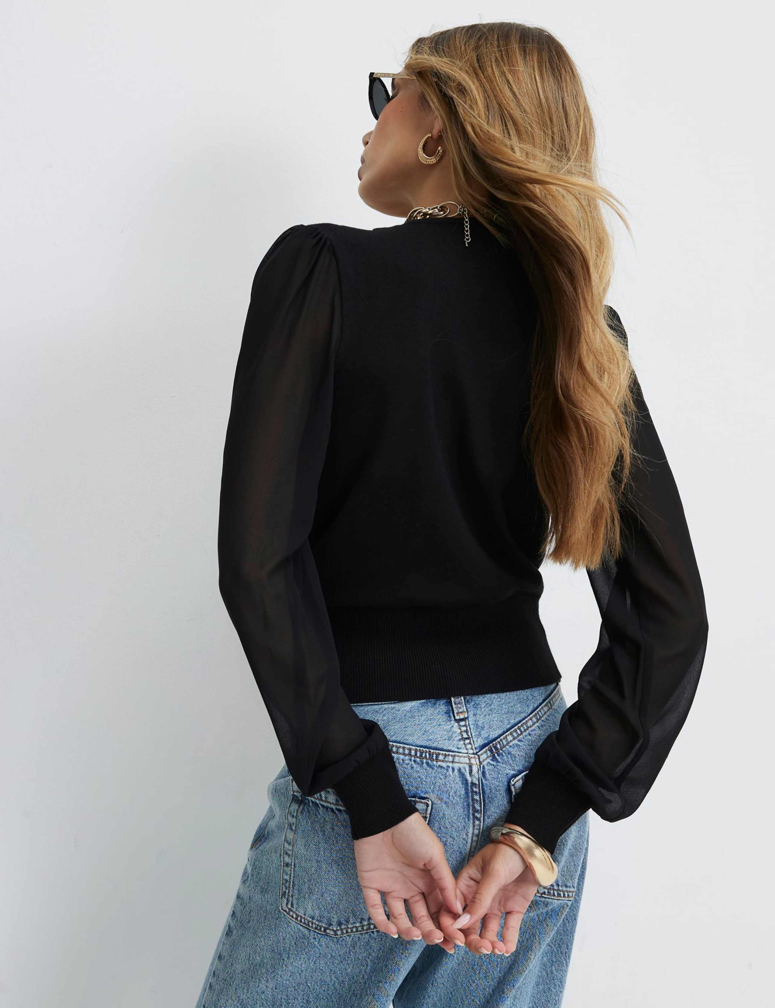V-Neck Blouson Sleeve Blouse 3 of 5