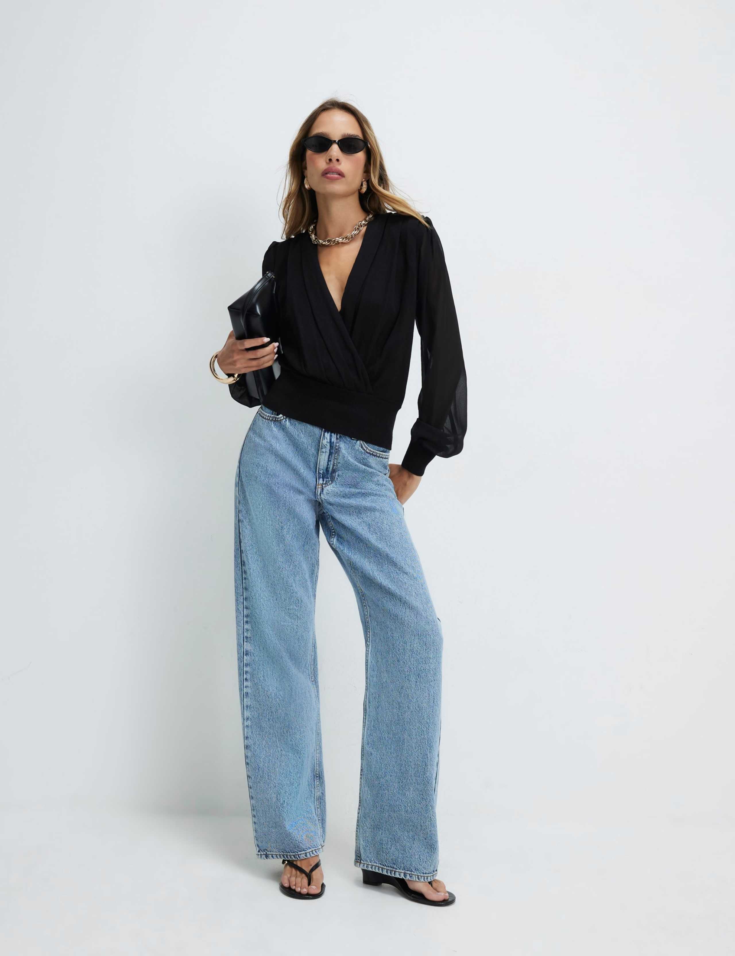V-Neck Blouson Sleeve Blouse 4 of 5