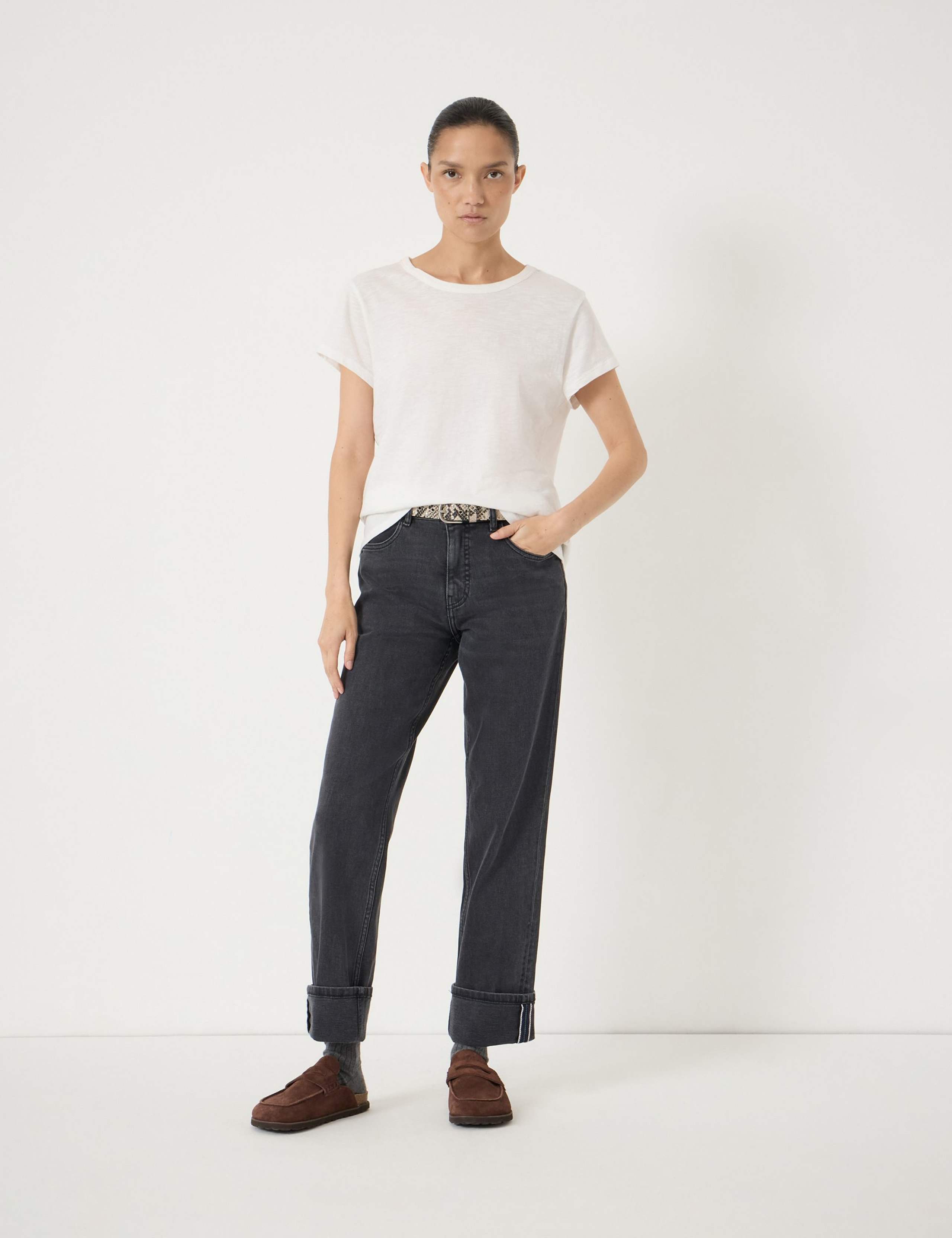 Mid Rise Straight Leg Turn Up Jeans 3 of 7