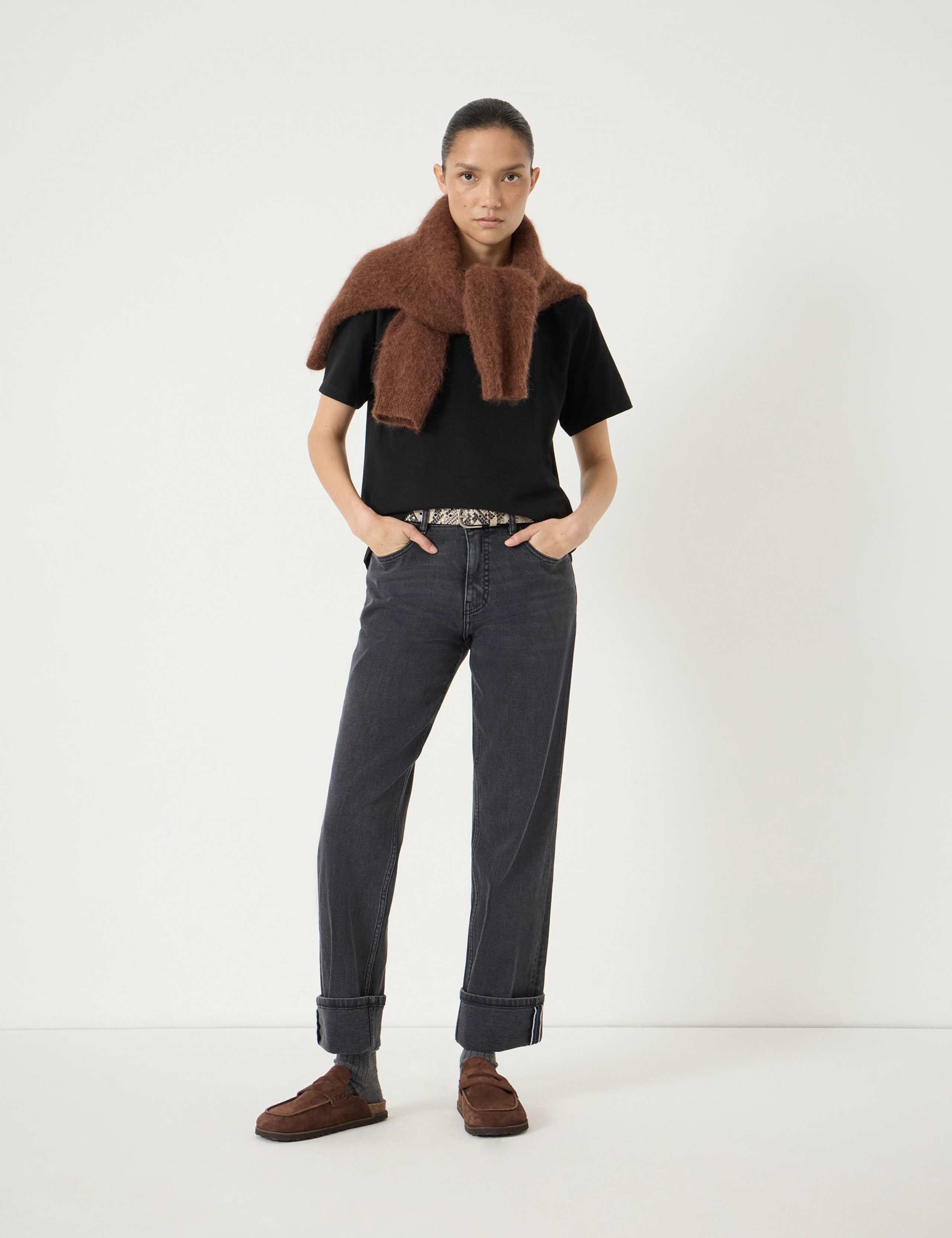 Mid Rise Straight Leg Turn Up Jeans 4 of 7