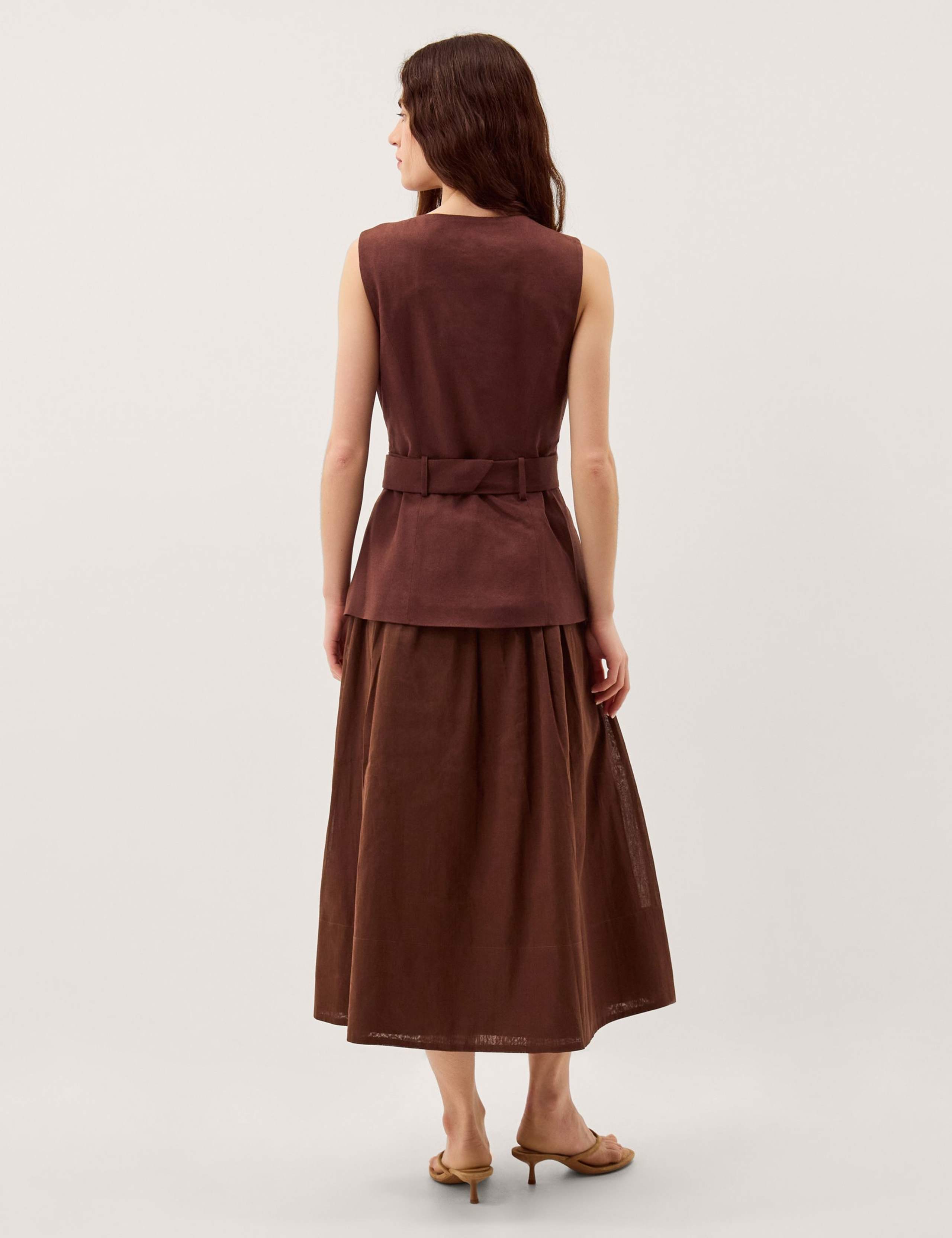 Linen Blend V-Neck Midi Waisted Dress 2 of 5