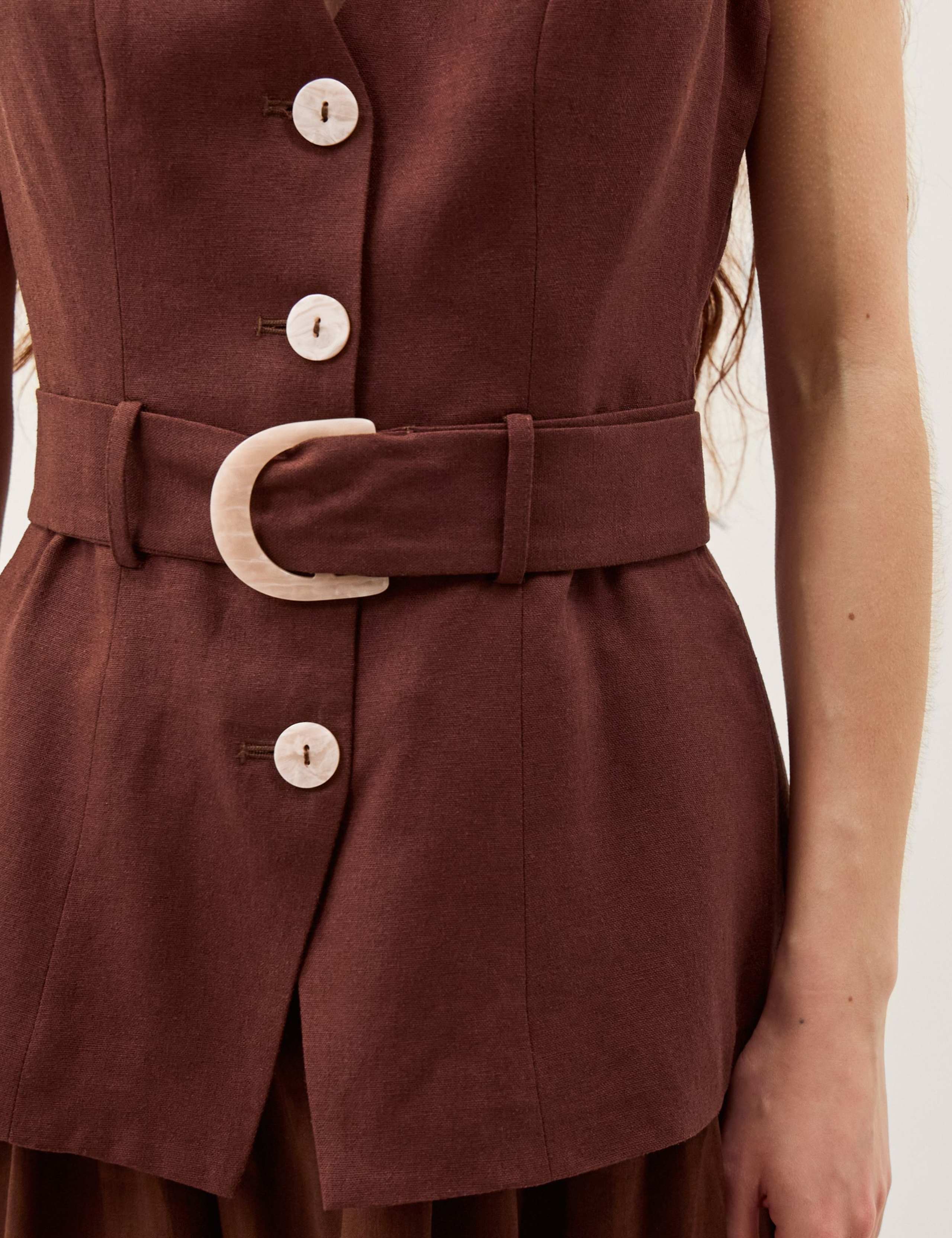 Linen Blend V-Neck Midi Waisted Dress 5 of 5