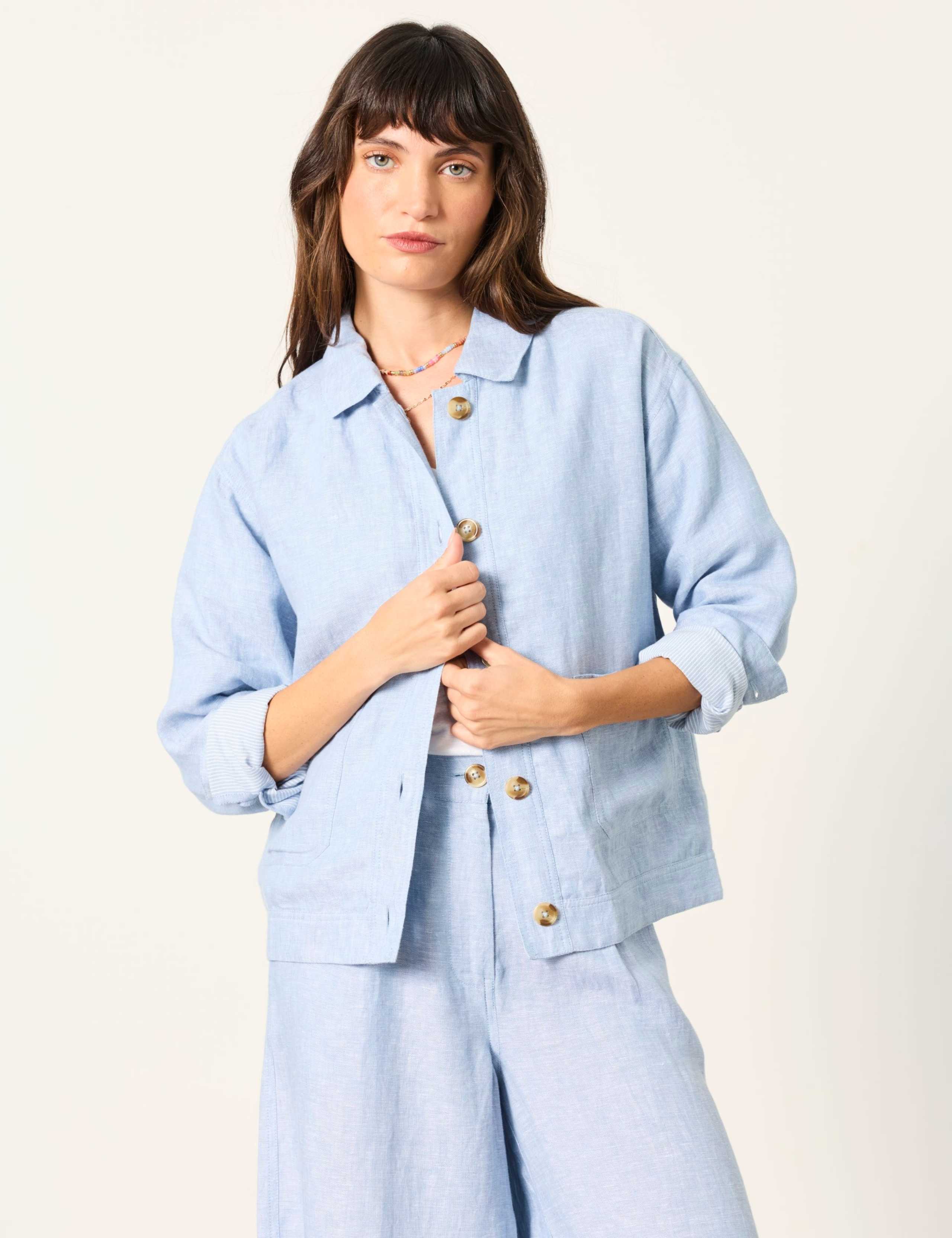 Pure Linen Lightweight Collared Jacket 1 of 6