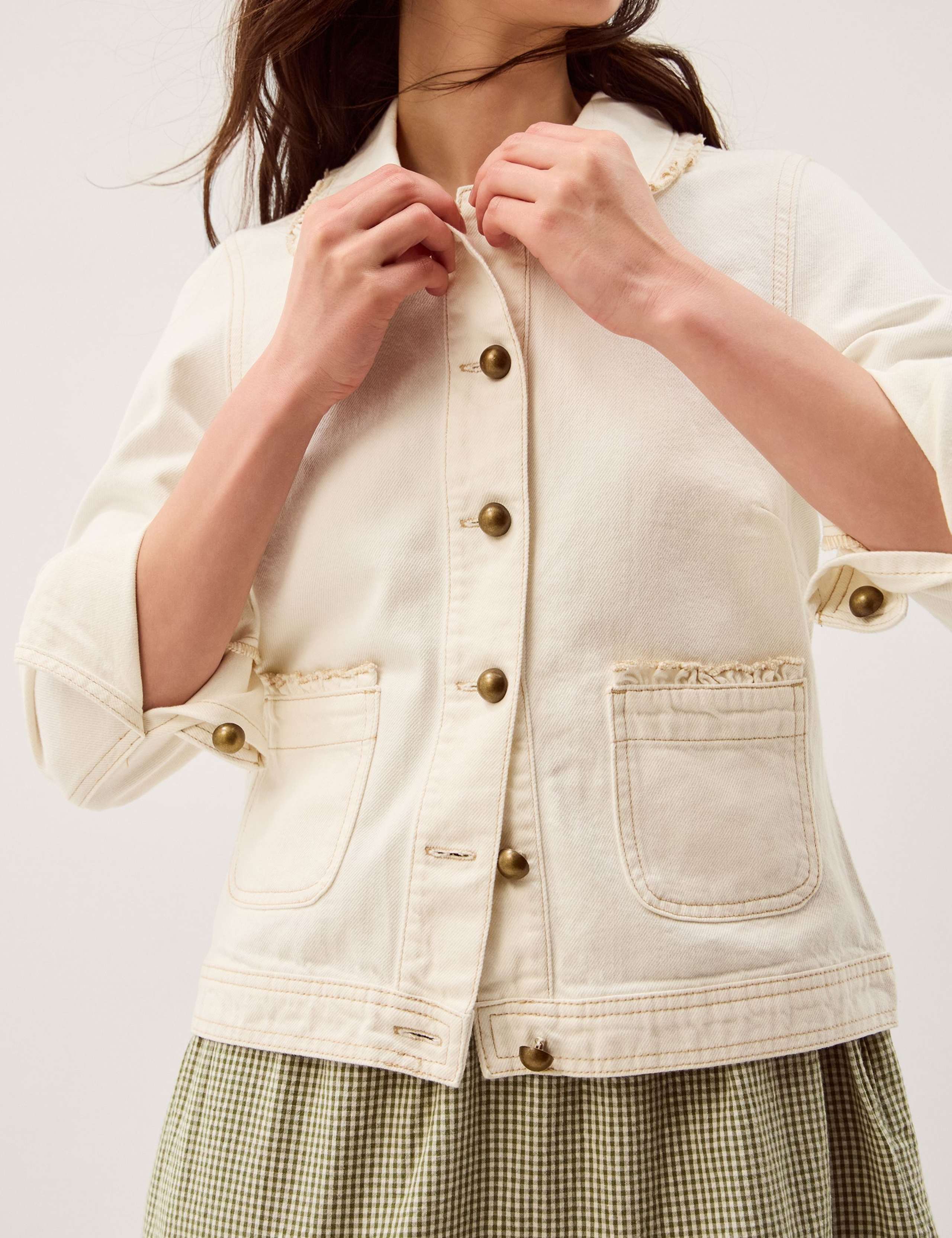 Denim Collared Frill Detail Jacket 1 of 5