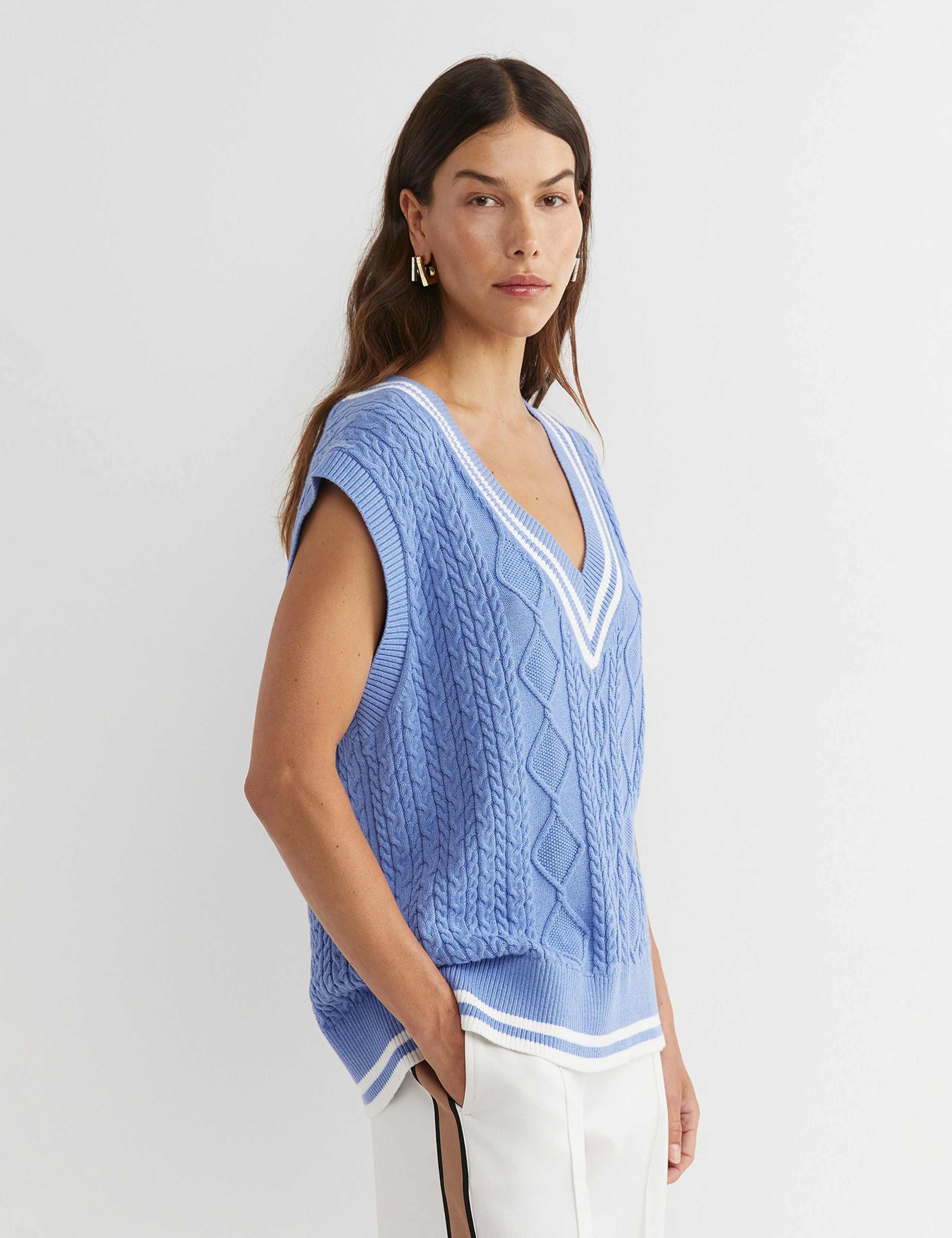 Pure Cotton Cable Knit V-Neck Knitted Vest 3 of 4