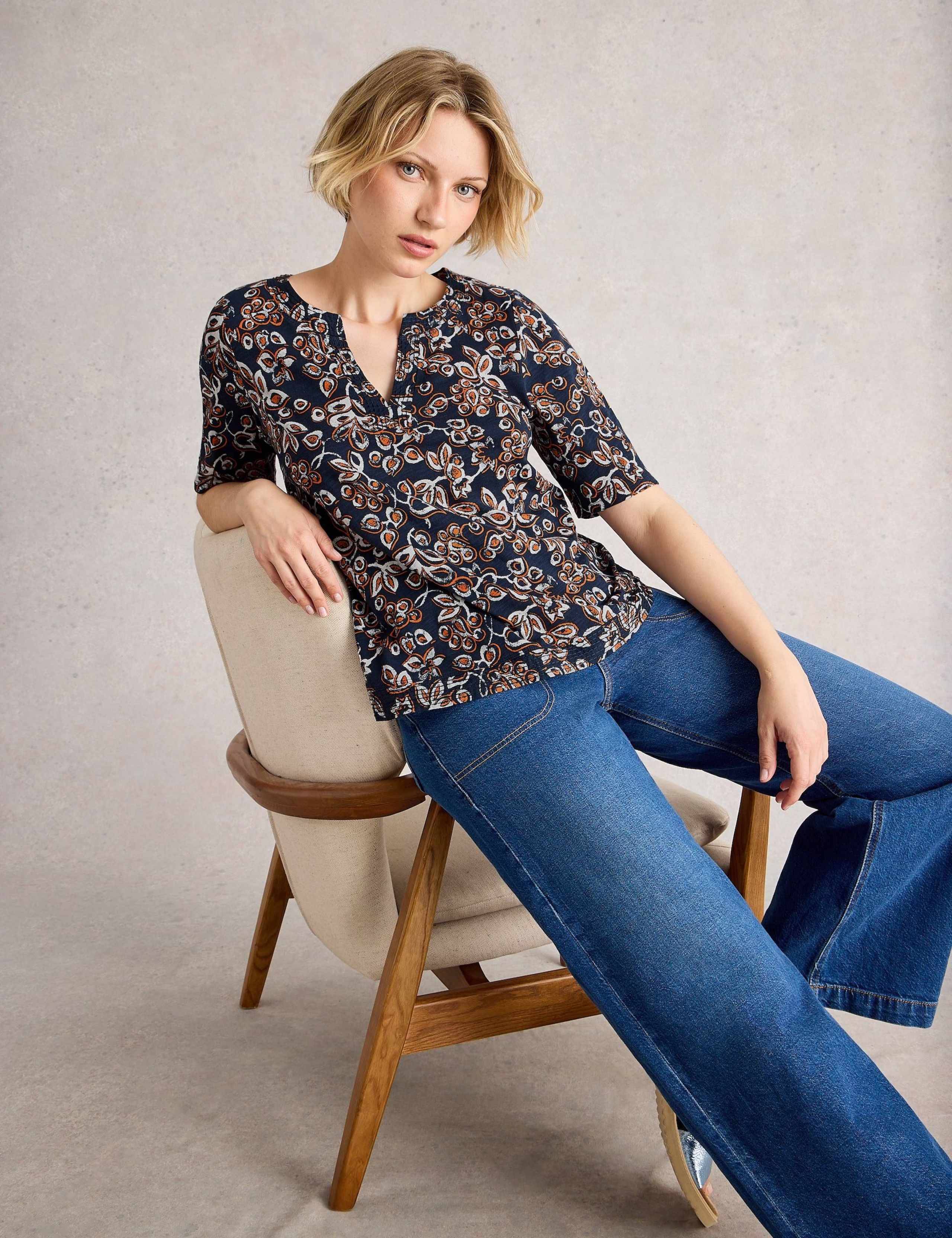 Pure Cotton Printed Notch Neck T-Shirt 3 of 6
