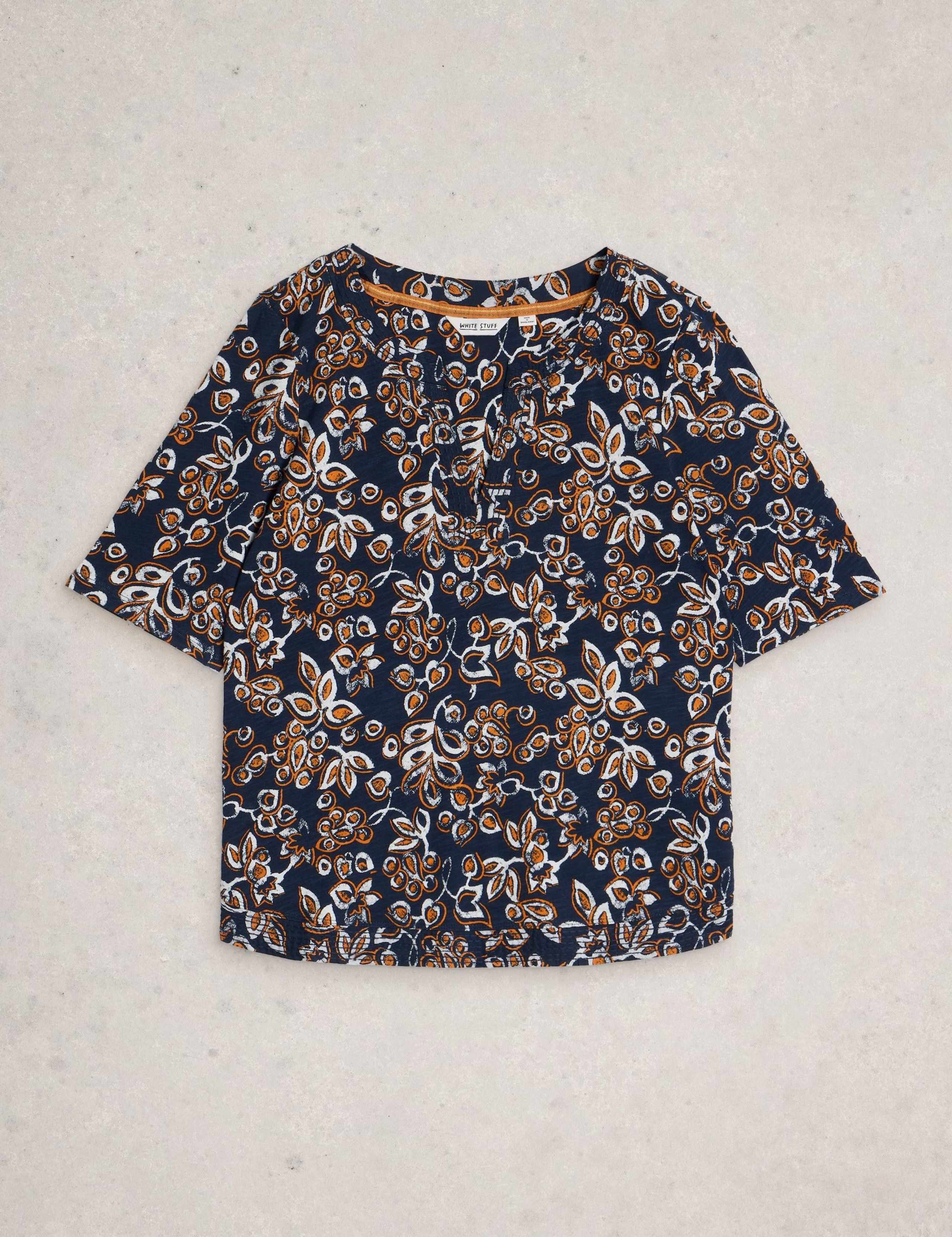 Pure Cotton Printed Notch Neck T-Shirt 2 of 6