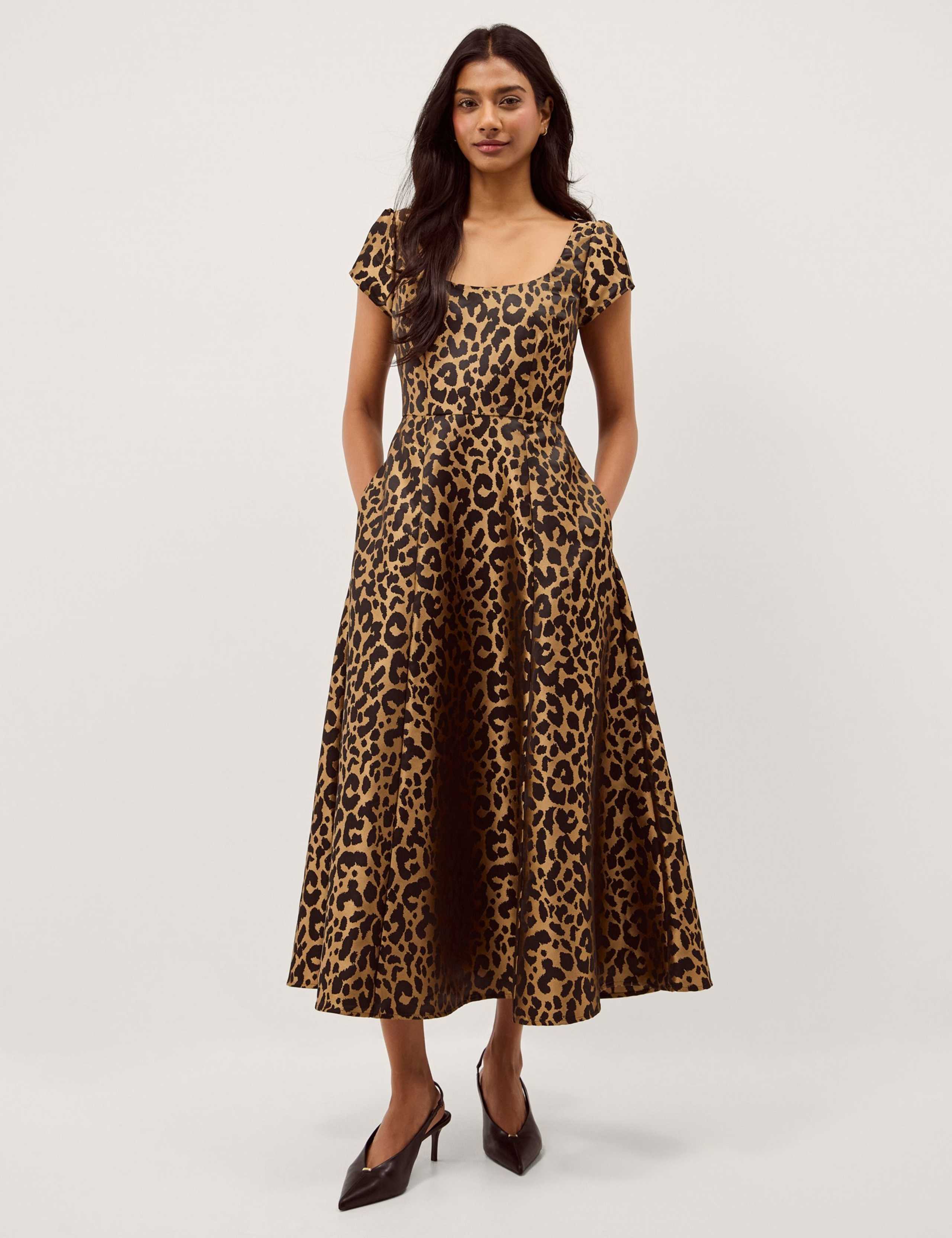 Leopard Print Square Neck Midi Skater Dress 1 of 5