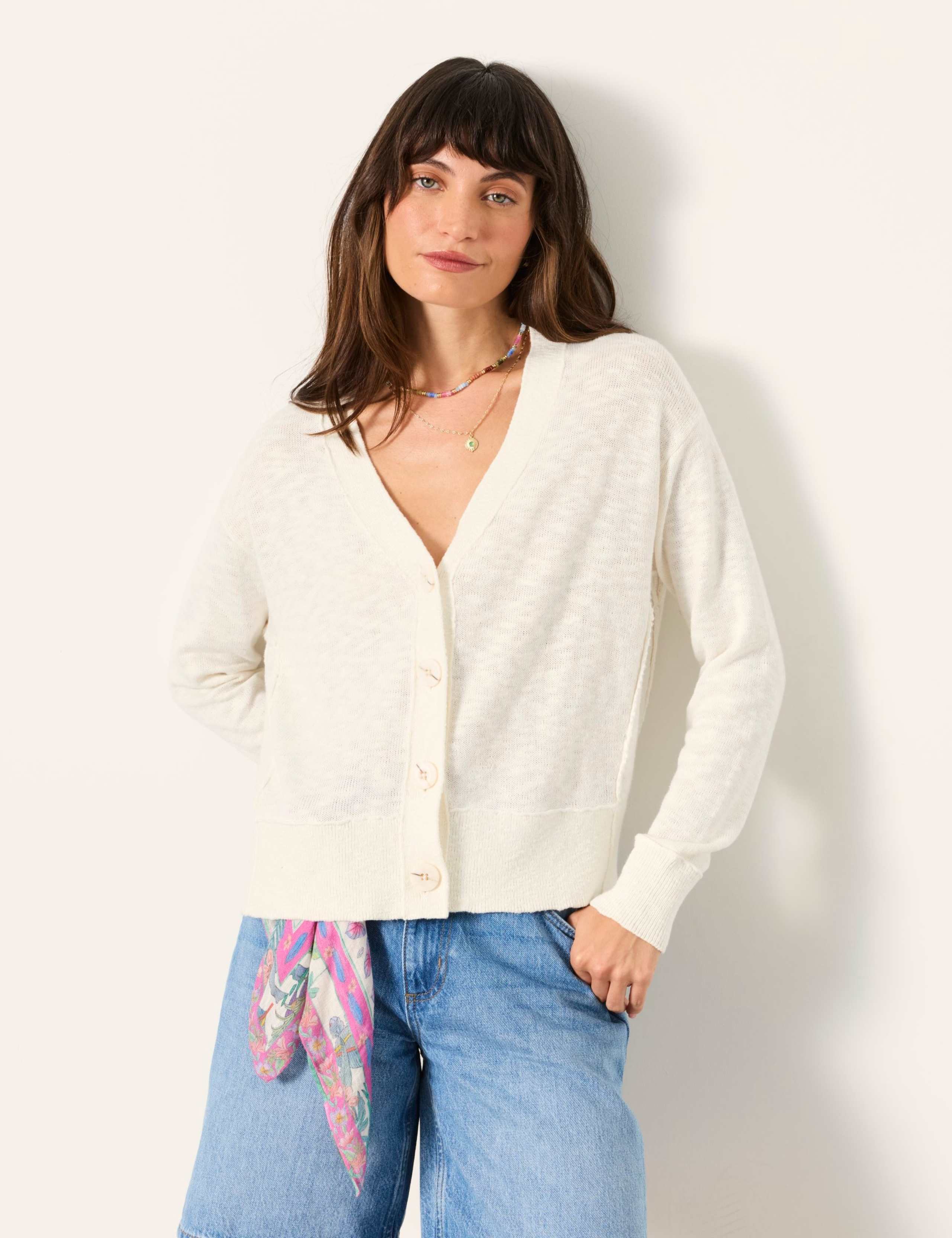Pure Cotton Textured V-Neck Cardigan 1 of 5