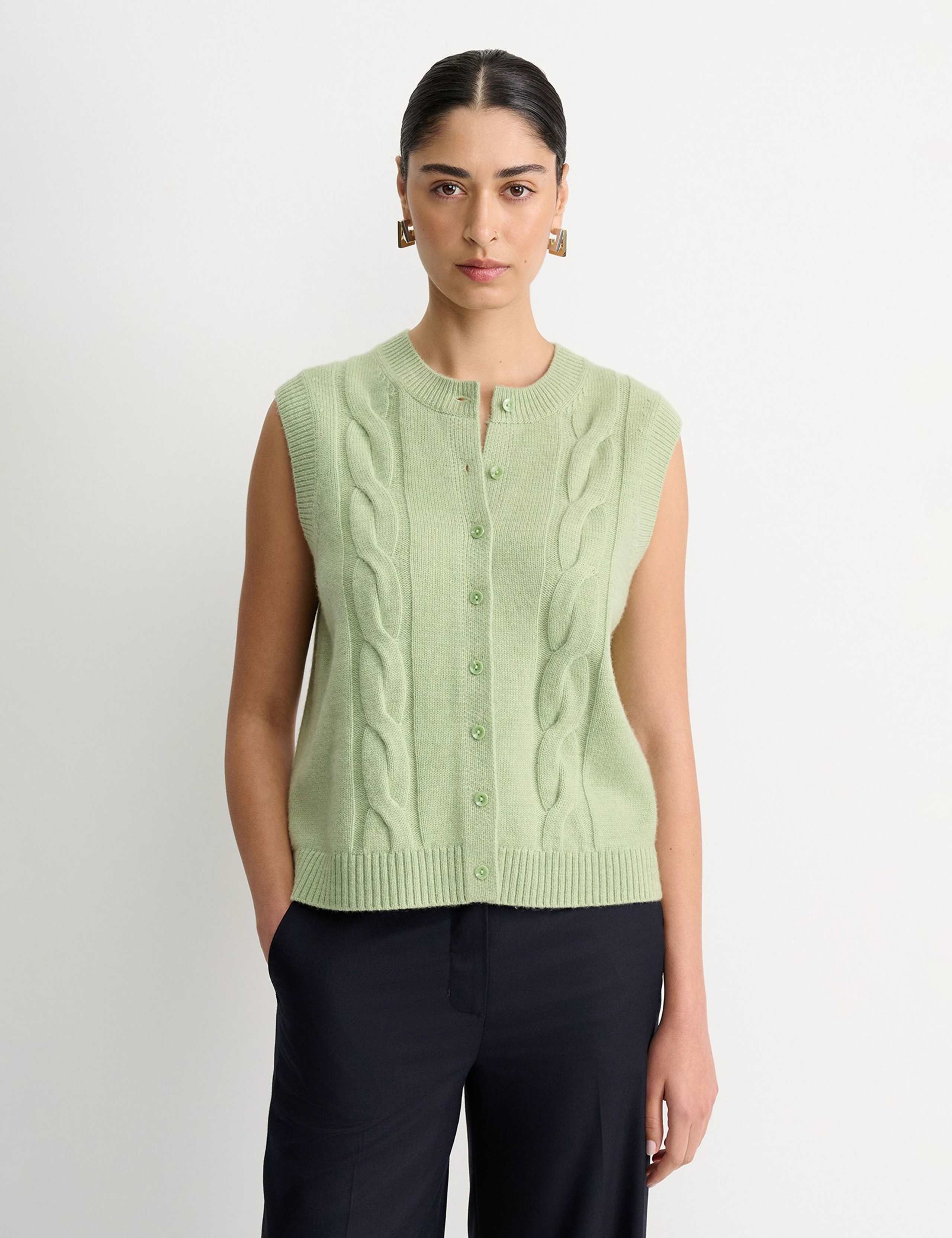 Wool Rich Cable Knit Crew Neck Knitted Vest 3 of 4