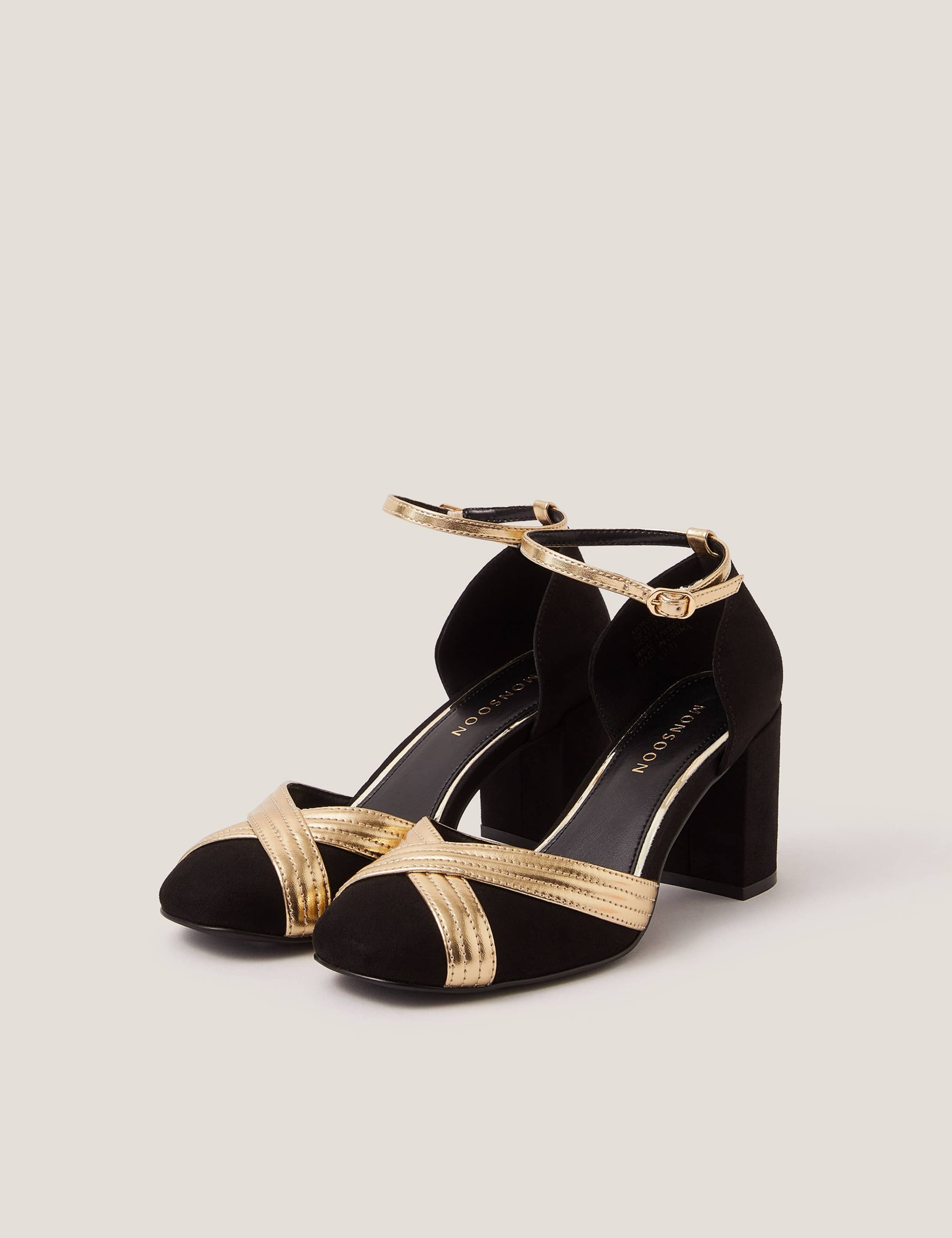 Metallic Crossover Trim Block Heel Shoes 2 of 3