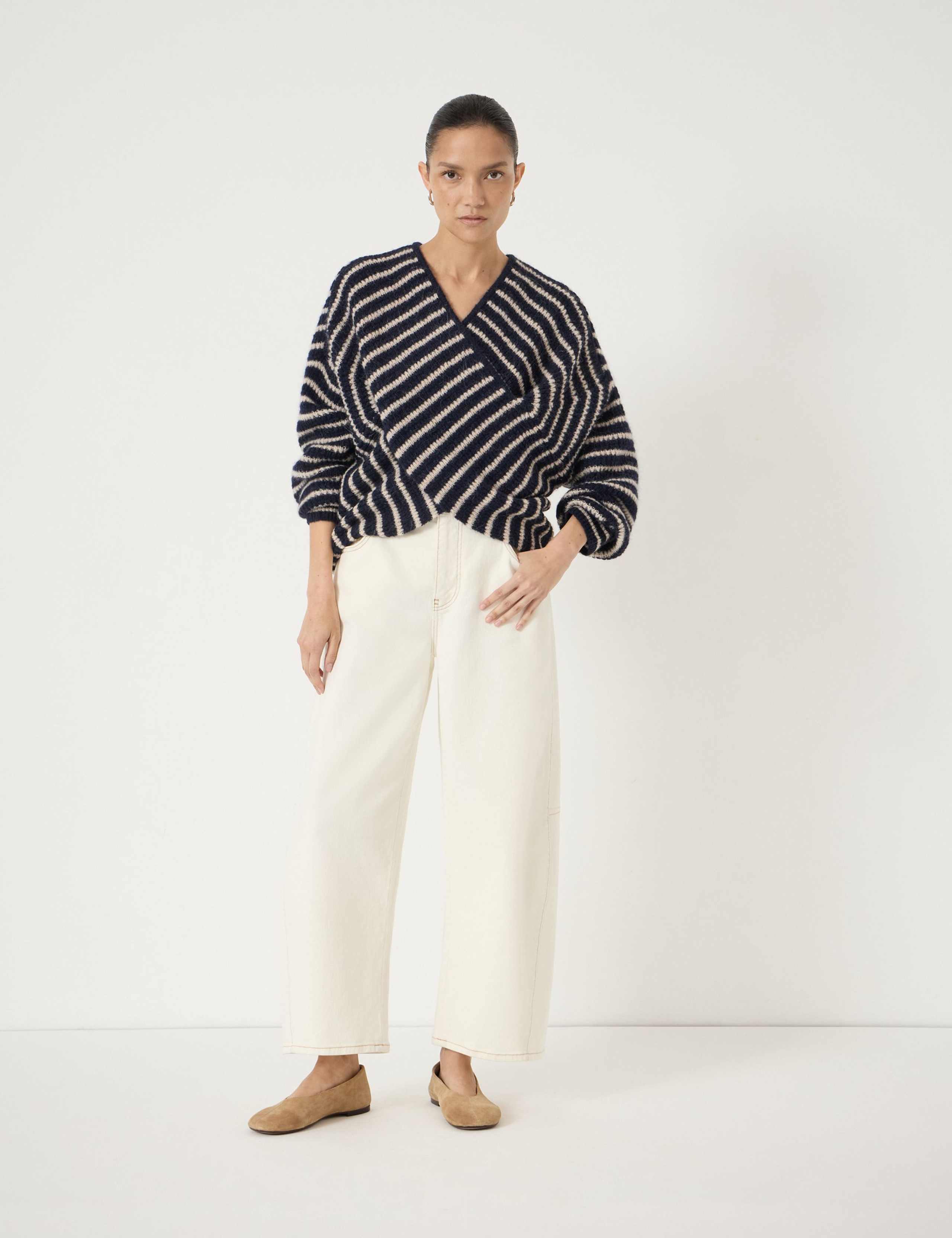 Wool Blend Striped V-Neck Cross Front Jumper 3 of 5