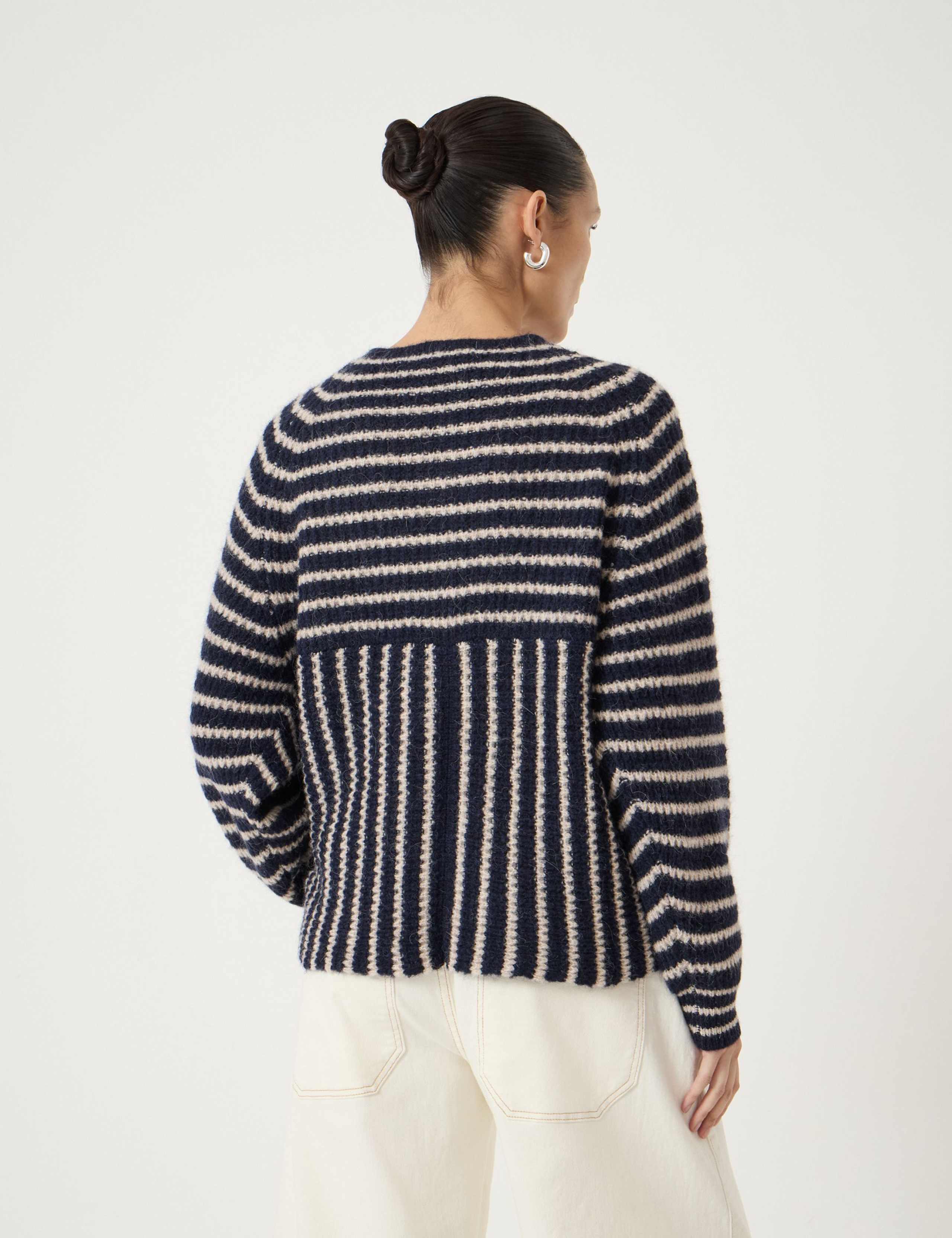 Wool Blend Striped V-Neck Cross Front Jumper 4 of 5