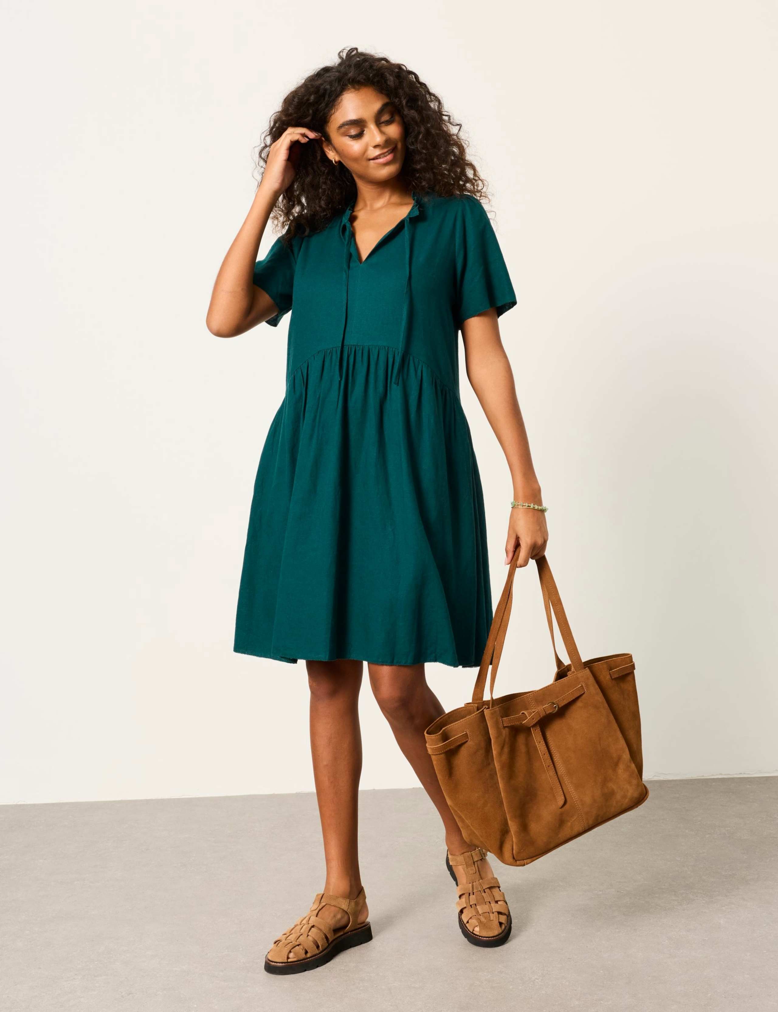 Linen Rich Midi Smock Dress 1 of 5