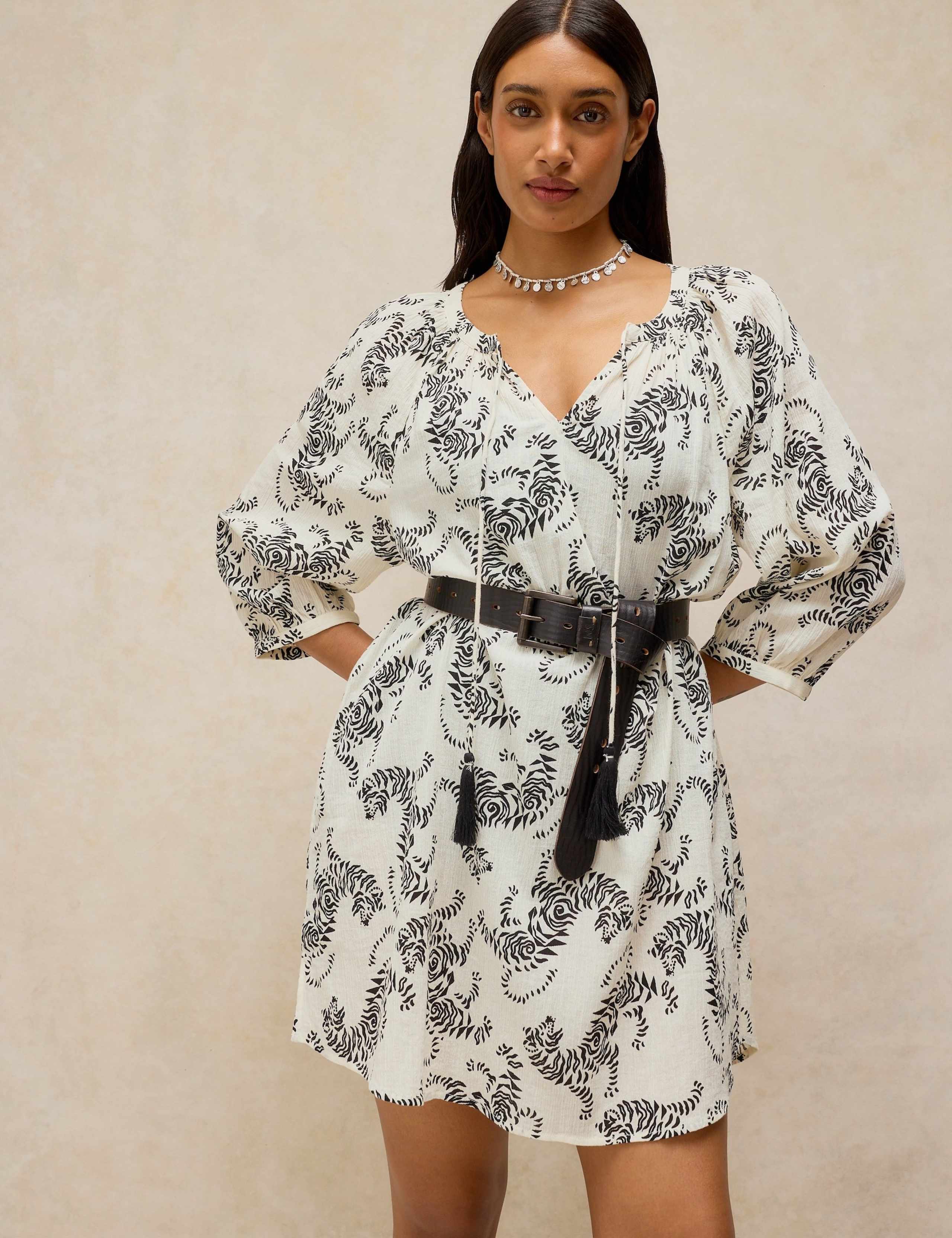 Pure Cotton V-Neck Tie Detail Beach Dress 3 of 6