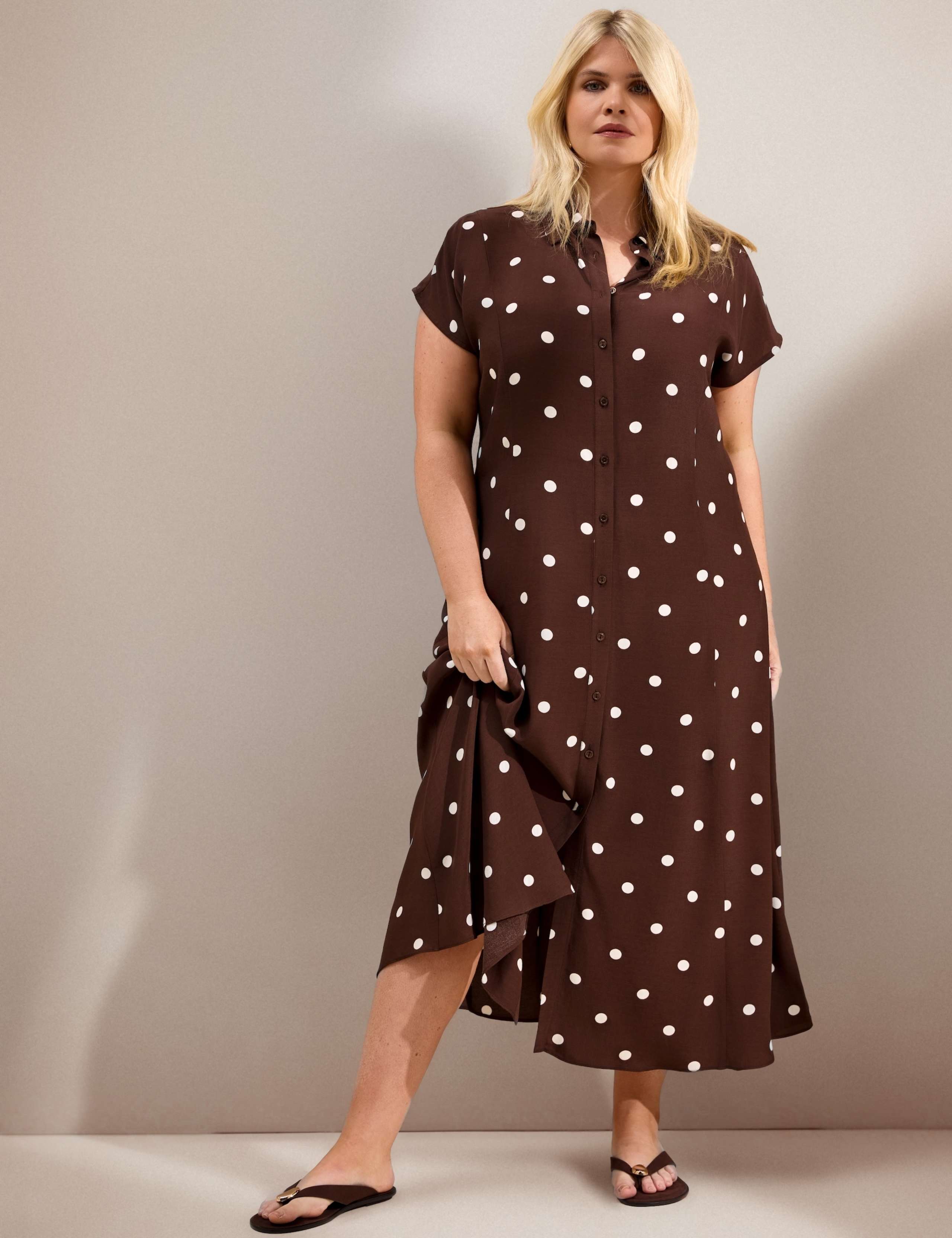 Polka Dot Button Through Midaxi Shirt Dress 3 of 6