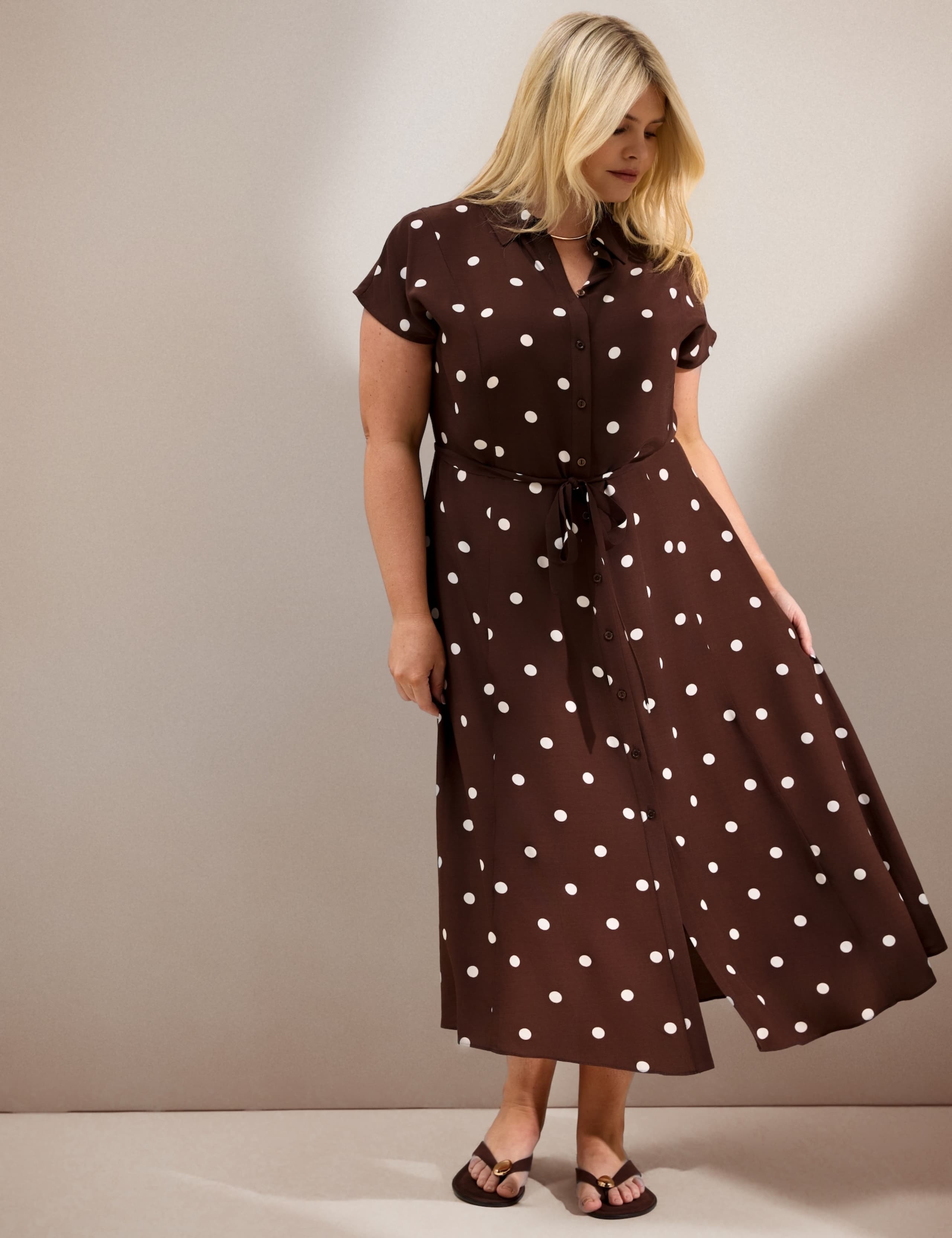 Polka Dot Button Through Midaxi Shirt Dress 4 of 6