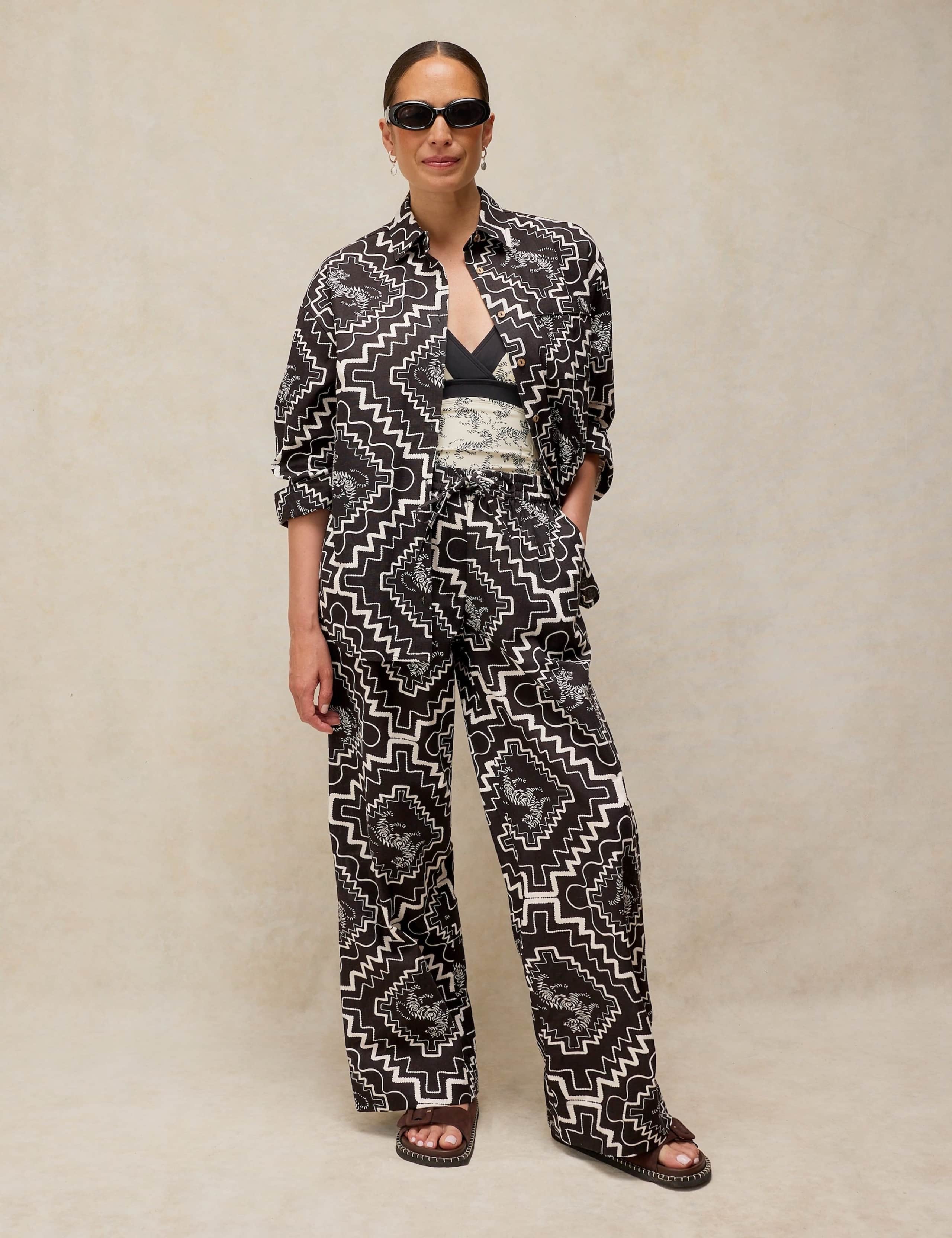 Cotton Rich Printed Beach Shirt With Linen 3 of 6
