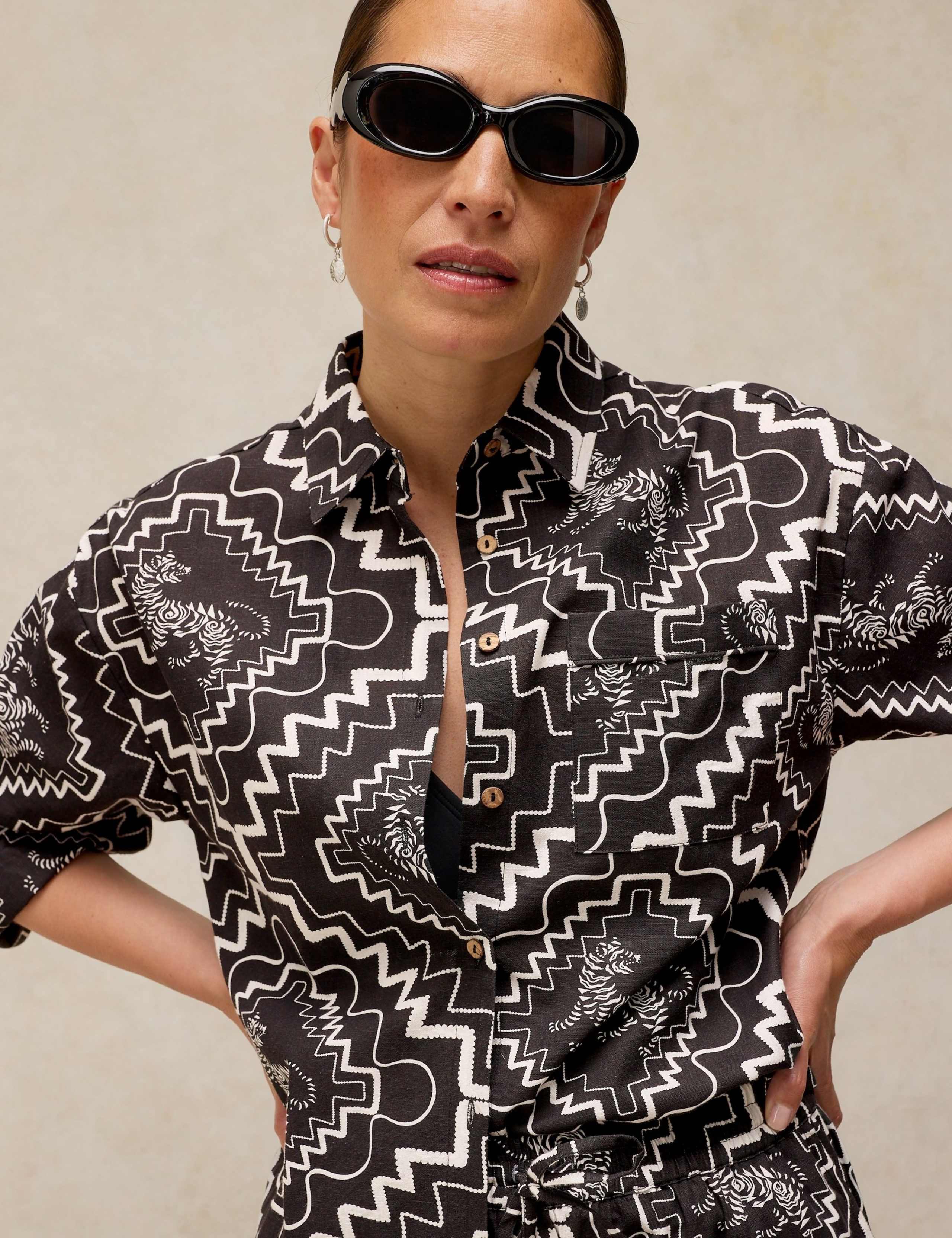 Cotton Rich Printed Beach Shirt With Linen 4 of 6