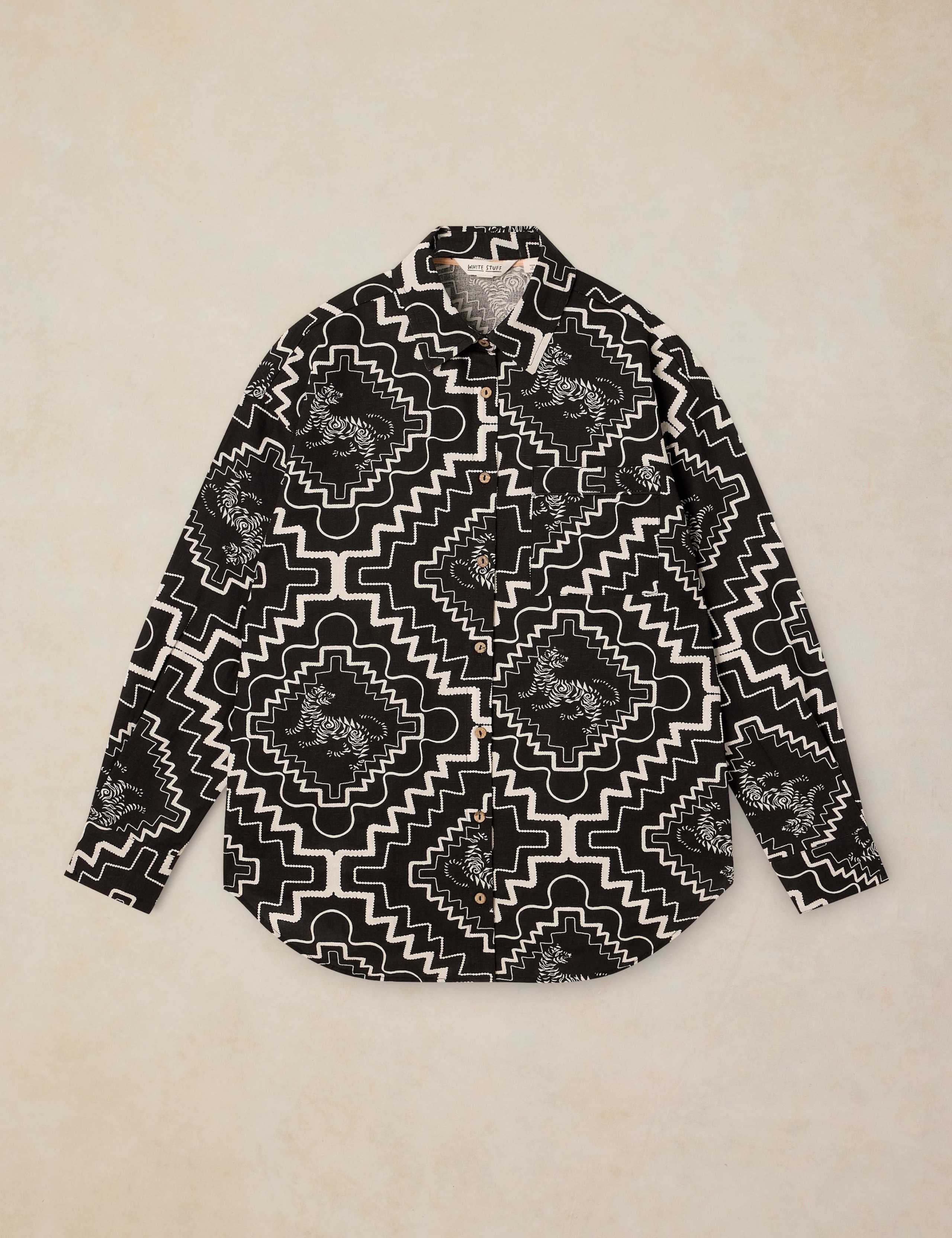 Cotton Rich Printed Beach Shirt With Linen 2 of 6