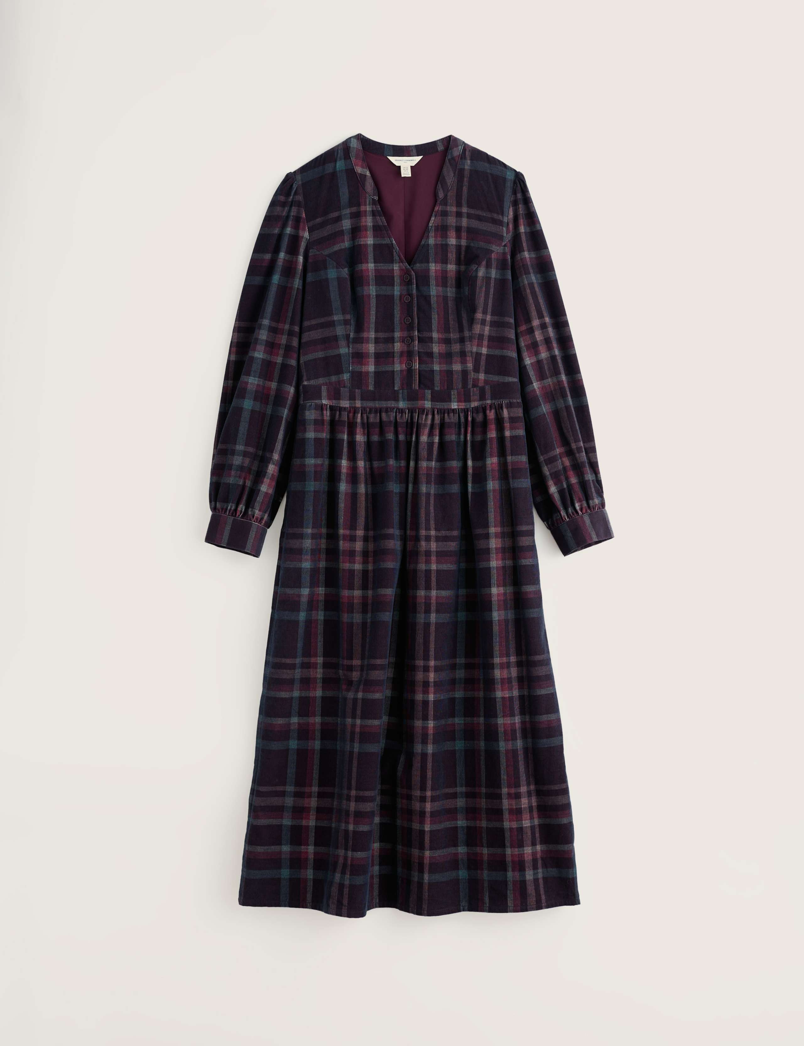 Pure Cotton Cord Checked Midi Waisted Dress 2 of 5