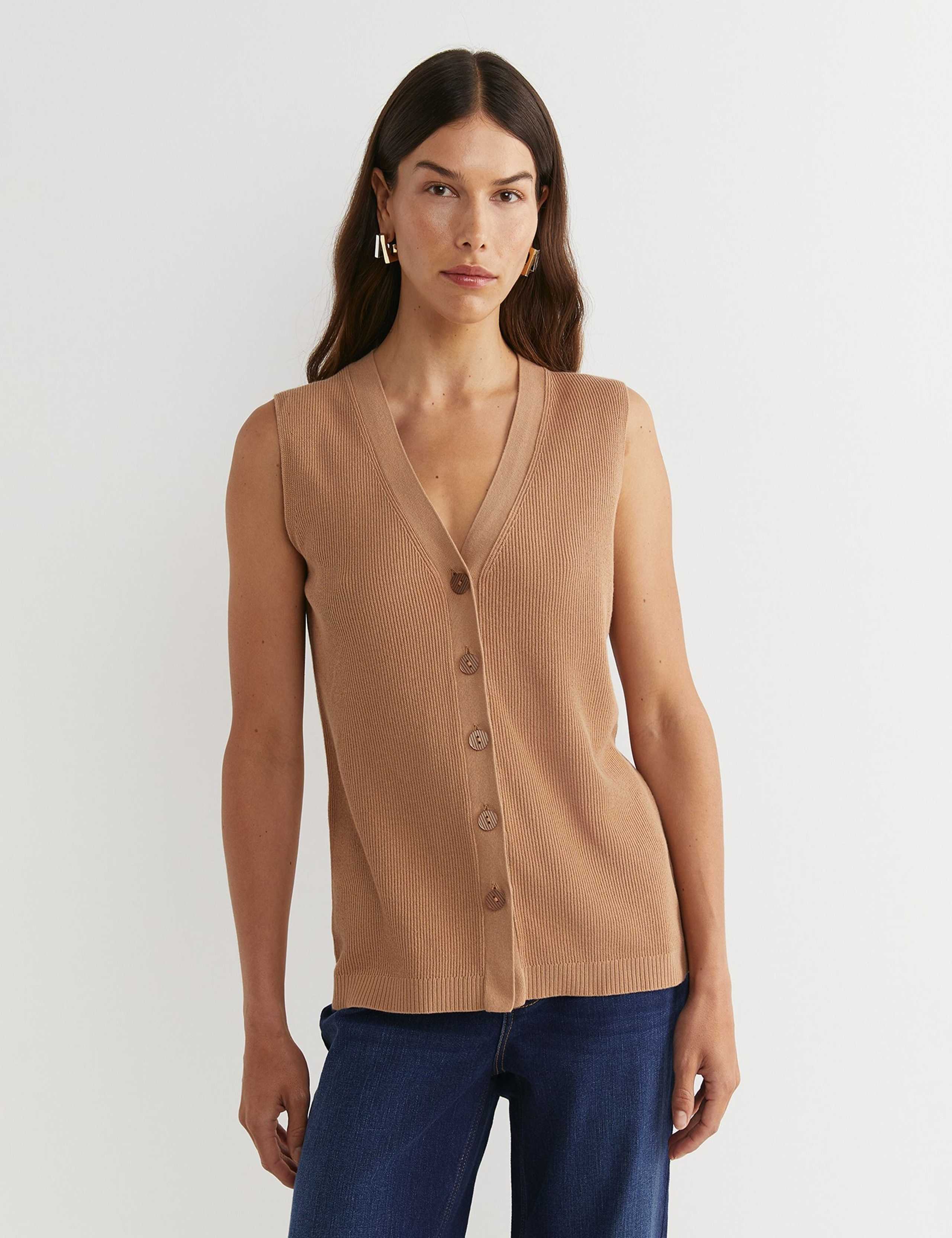 Pure Cotton Ribbed V-Neck Knitted Vest 3 of 5