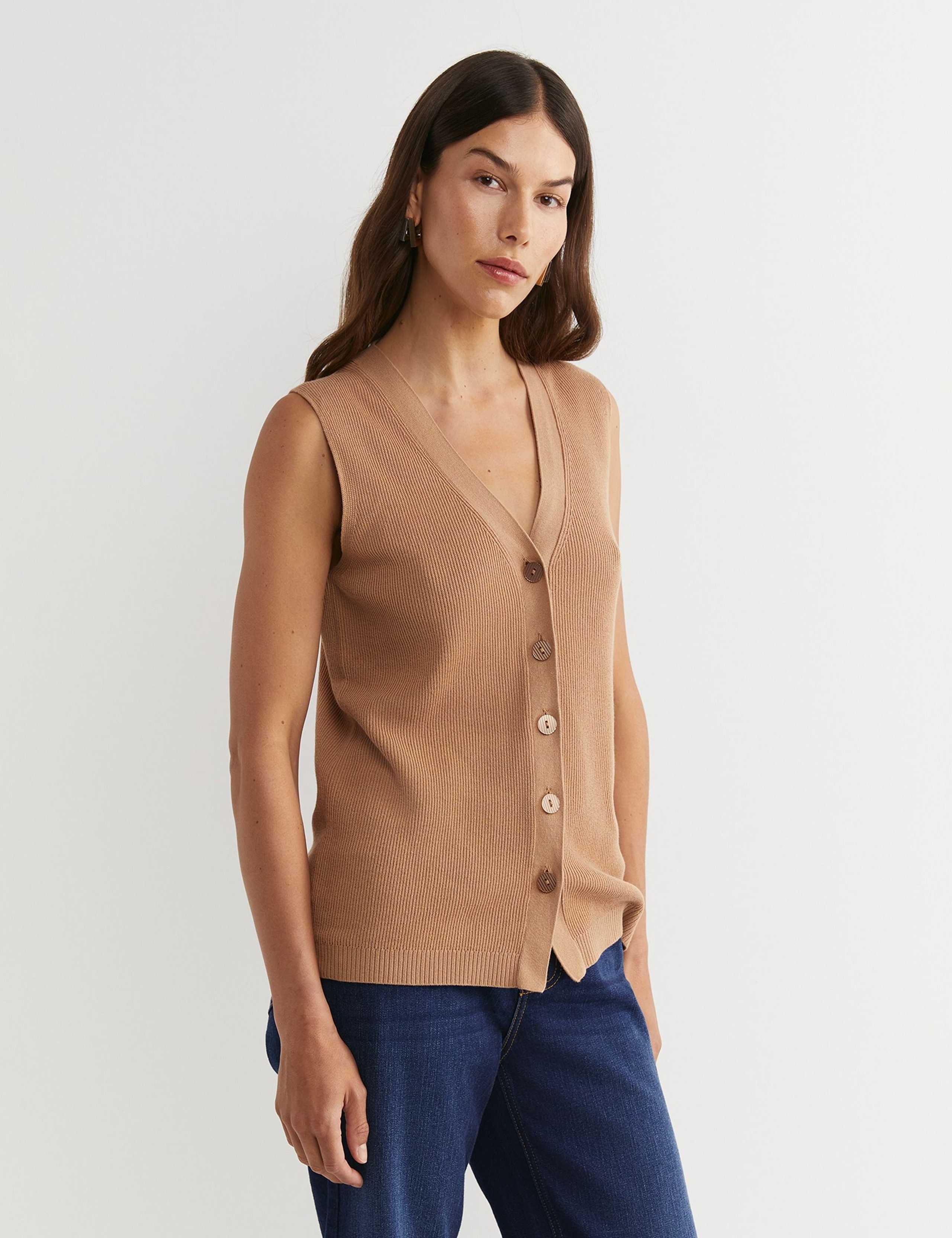 Pure Cotton Ribbed V-Neck Knitted Vest 4 of 5